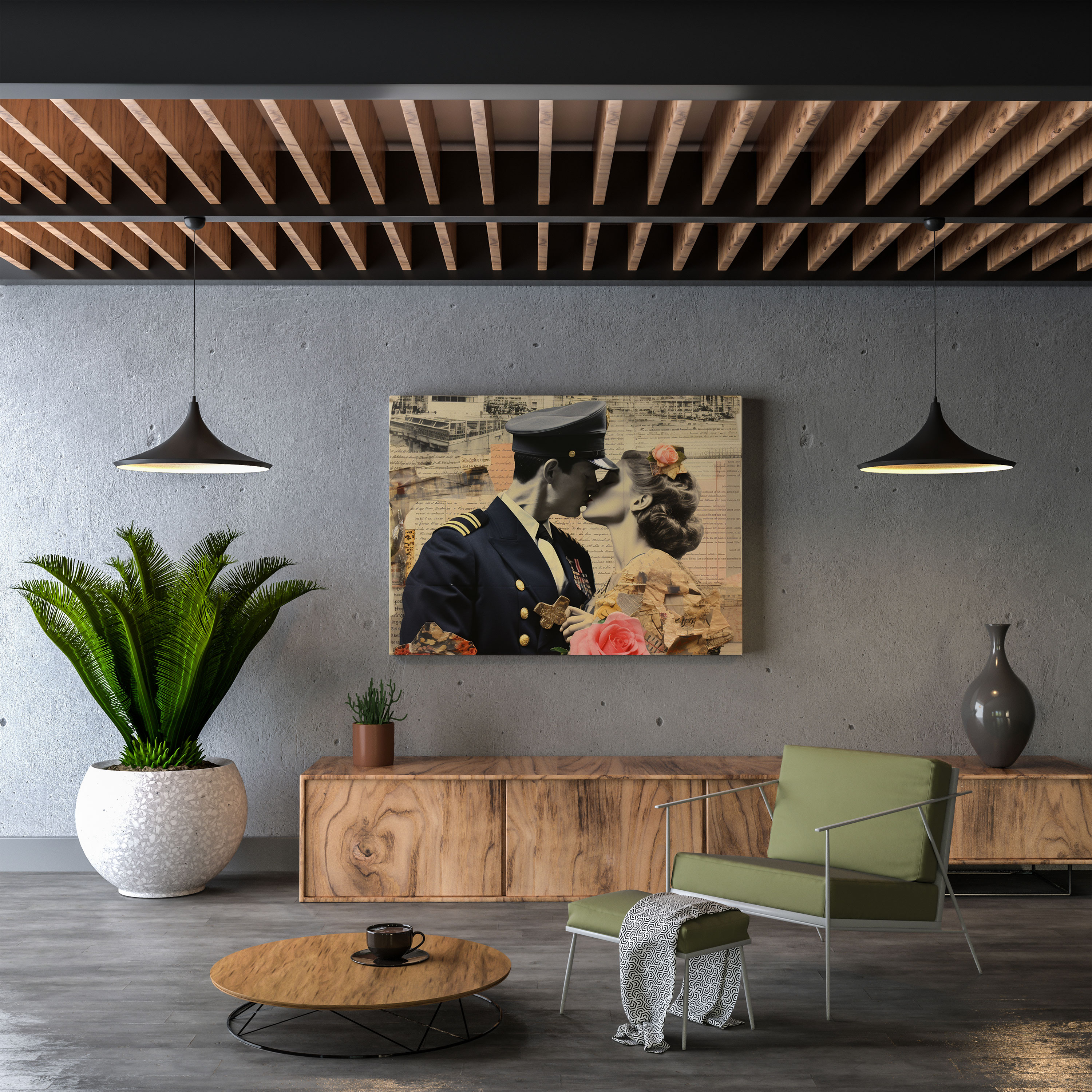 Timeless Kiss Wall Art - Kiss, Collage Art, Mixed Media Canvas Print, Canvas Wall Art