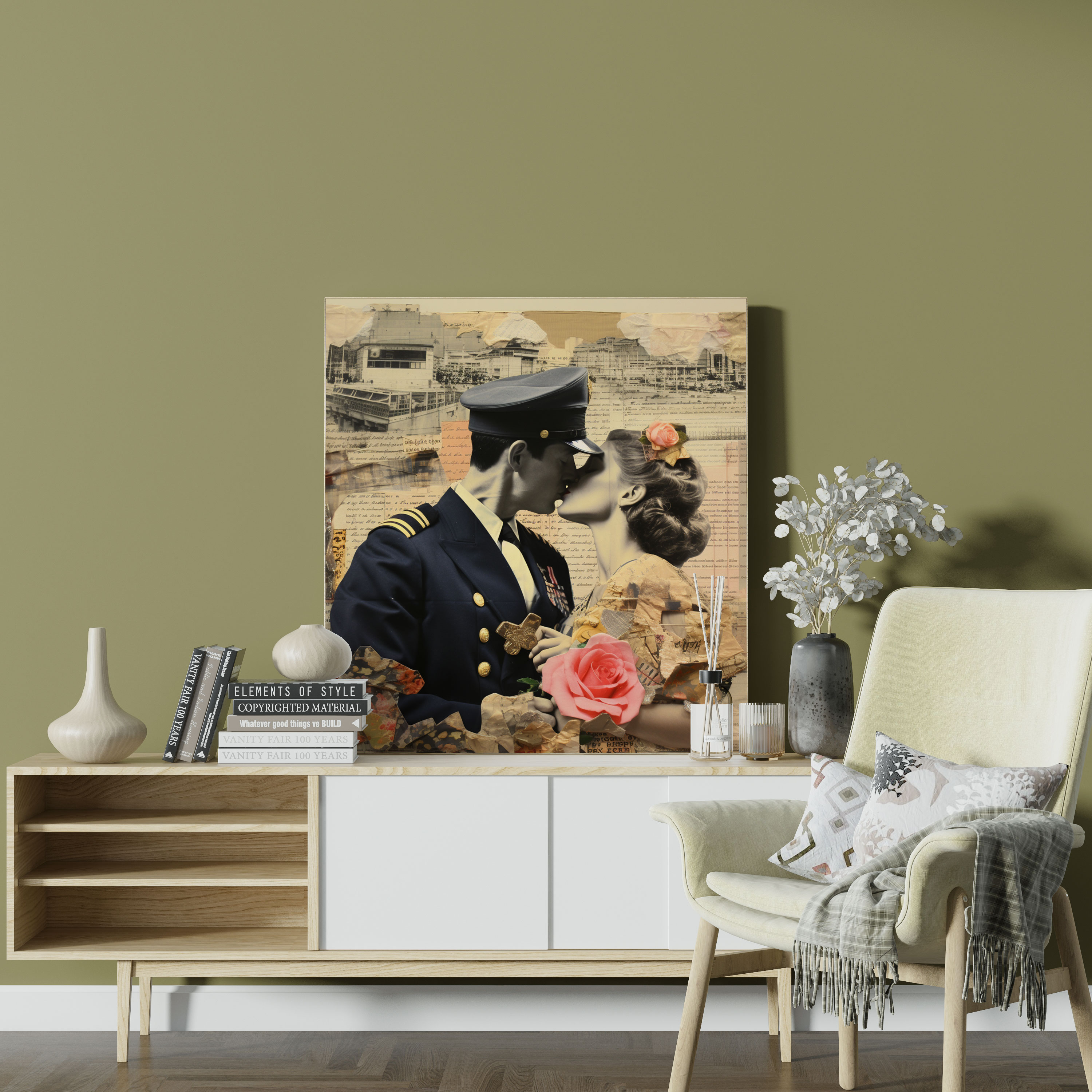 Timeless Kiss Wall Art - Kiss, Collage Art, Mixed Media Canvas Print, Canvas Wall Art