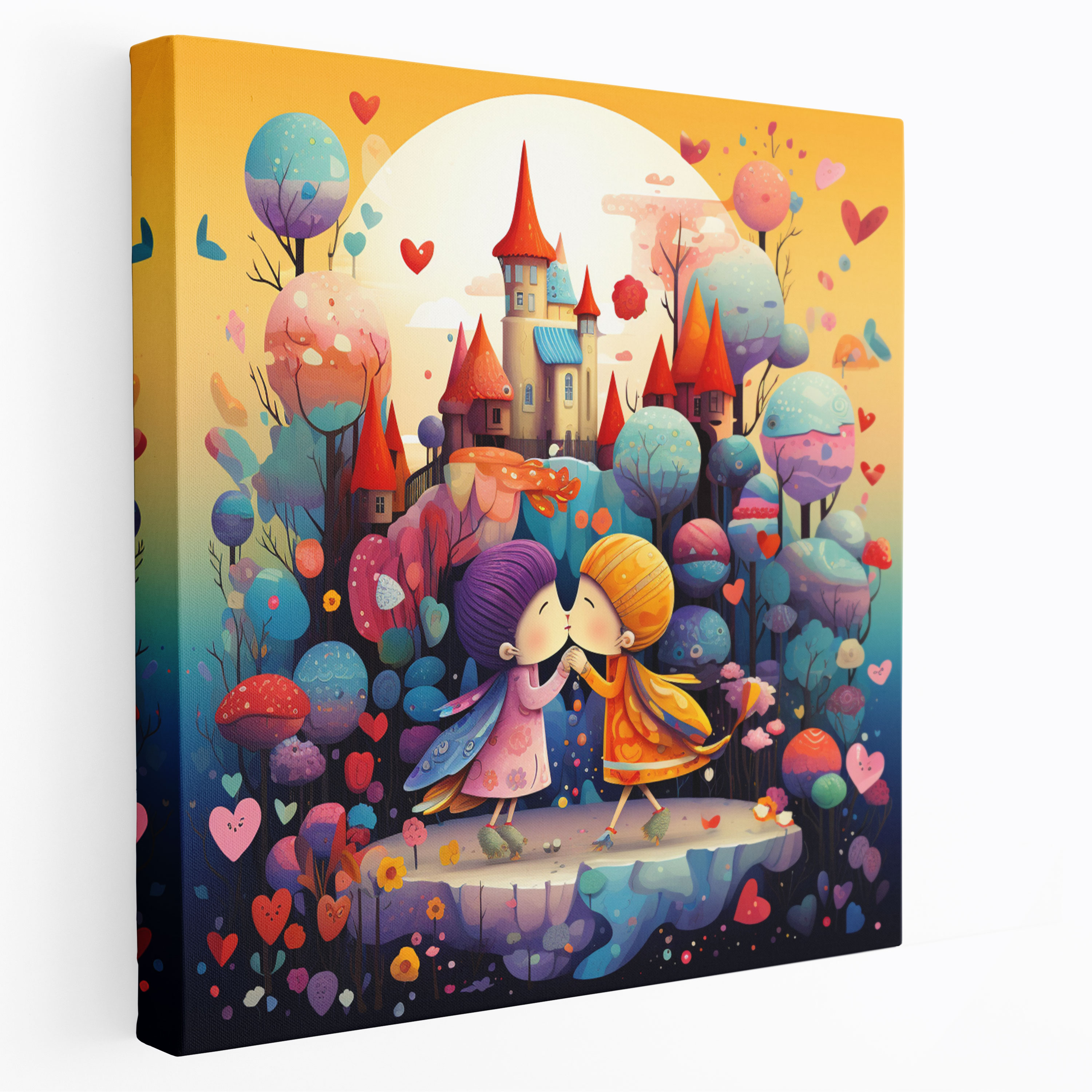 Whimsical Kiss Wall Decoration - Kiss, Playful Illustration, Canvas Wall Art, Cartoon
