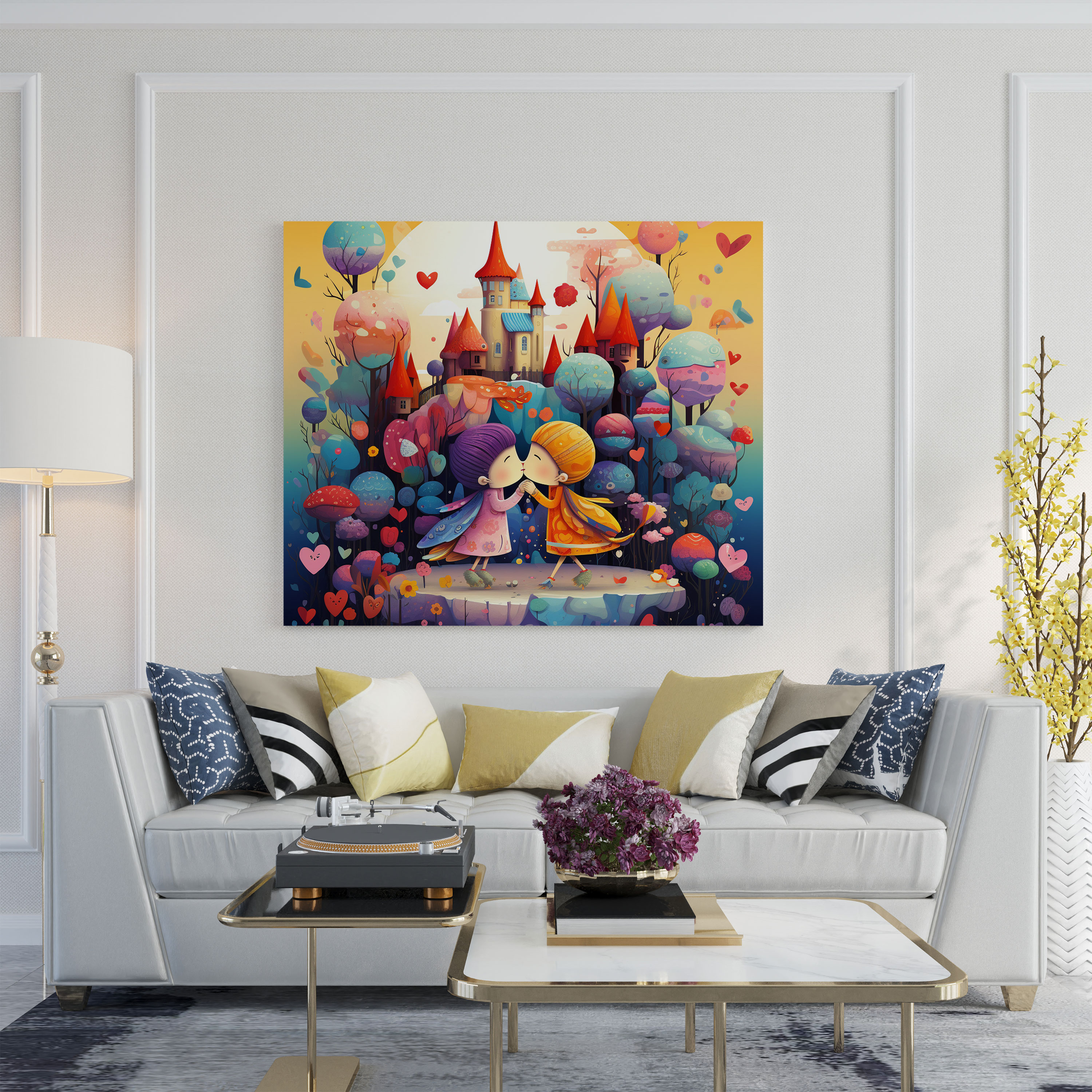 Whimsical Kiss Wall Decoration - Kiss, Playful Illustration, Canvas Wall Art, Cartoon