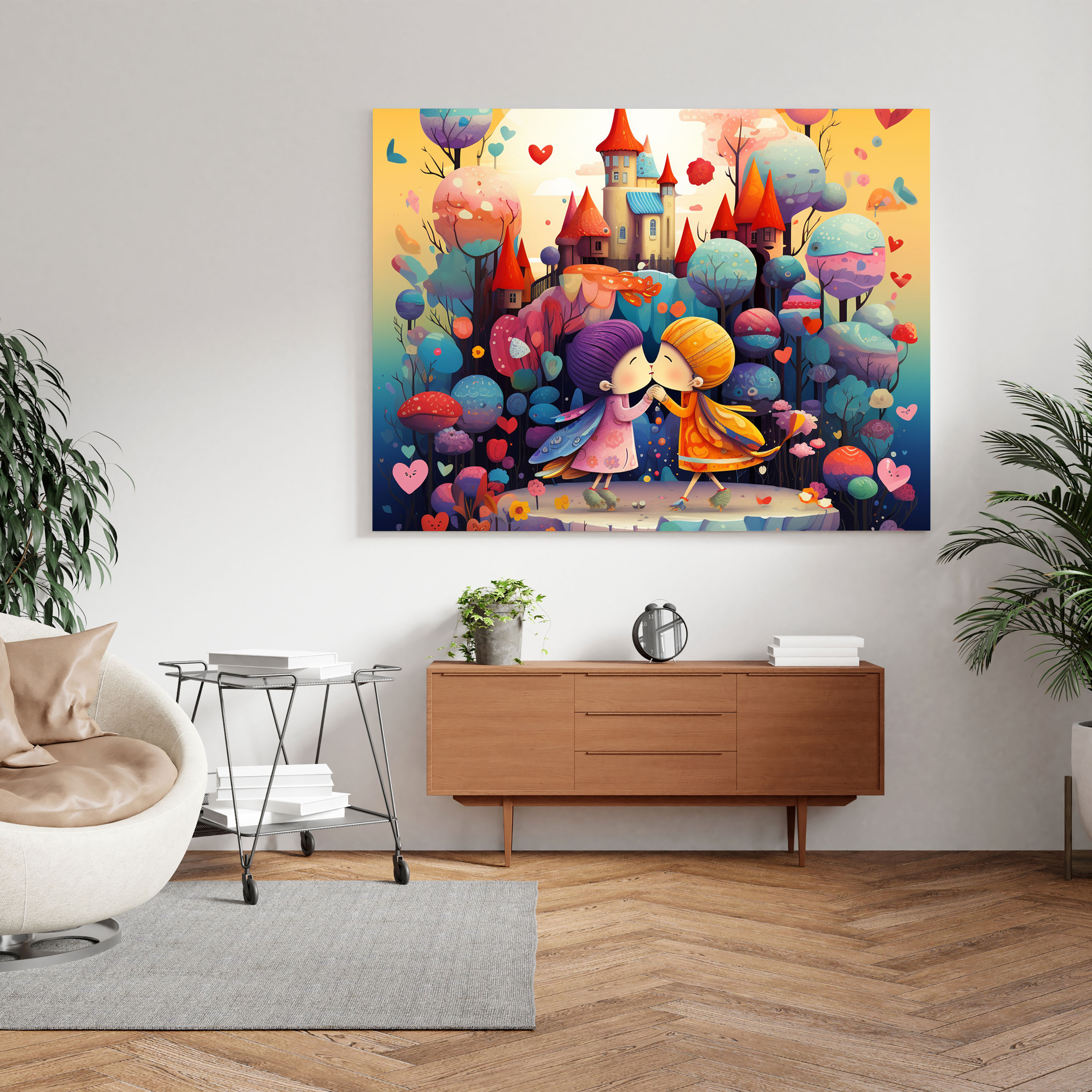 Whimsical Kiss Wall Decoration - Kiss, Playful Illustration, Canvas Wall Art, Cartoon