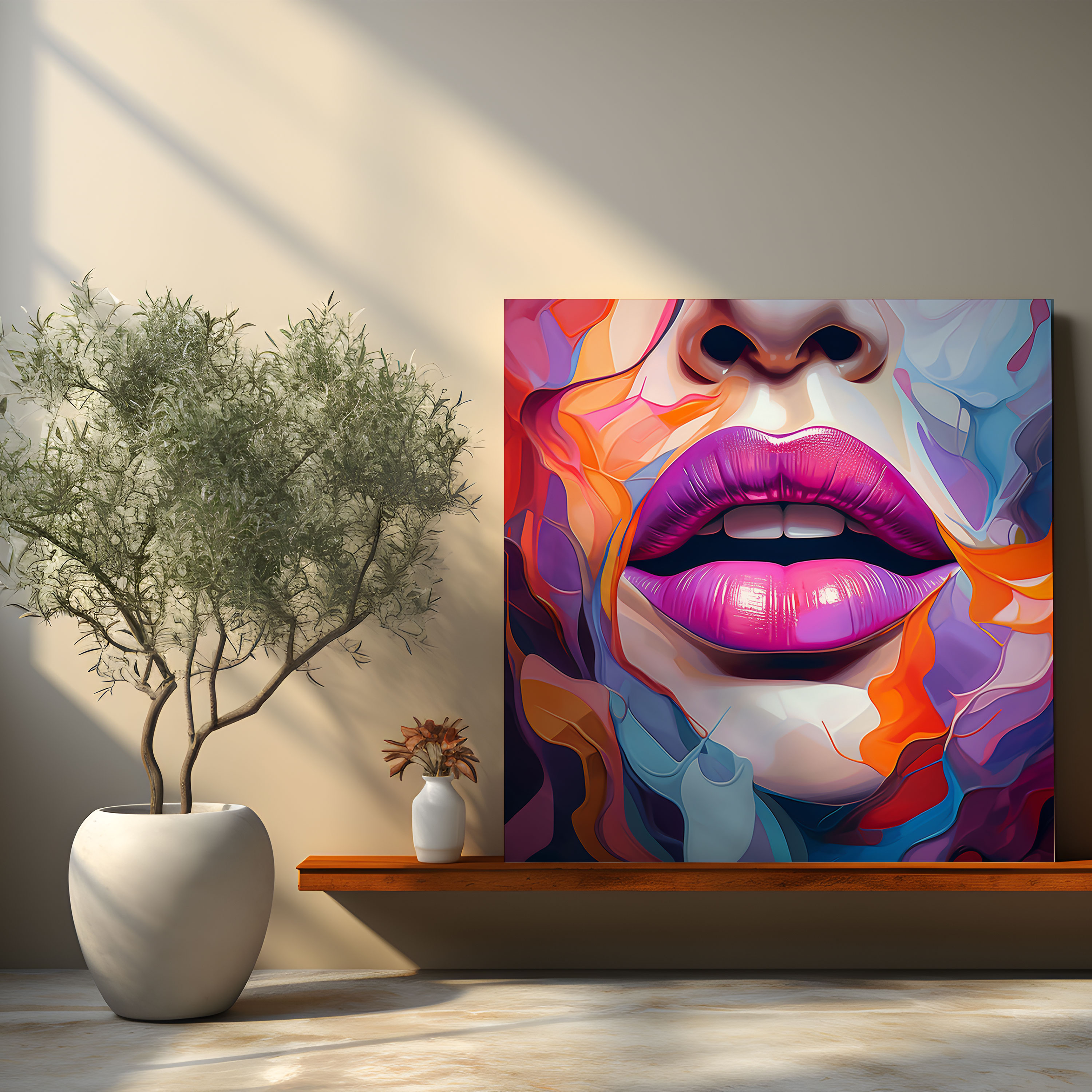 Abstract Lips Kiss Digital Art Canvas Print - Kiss, Contemporary, Abstract, Kiss