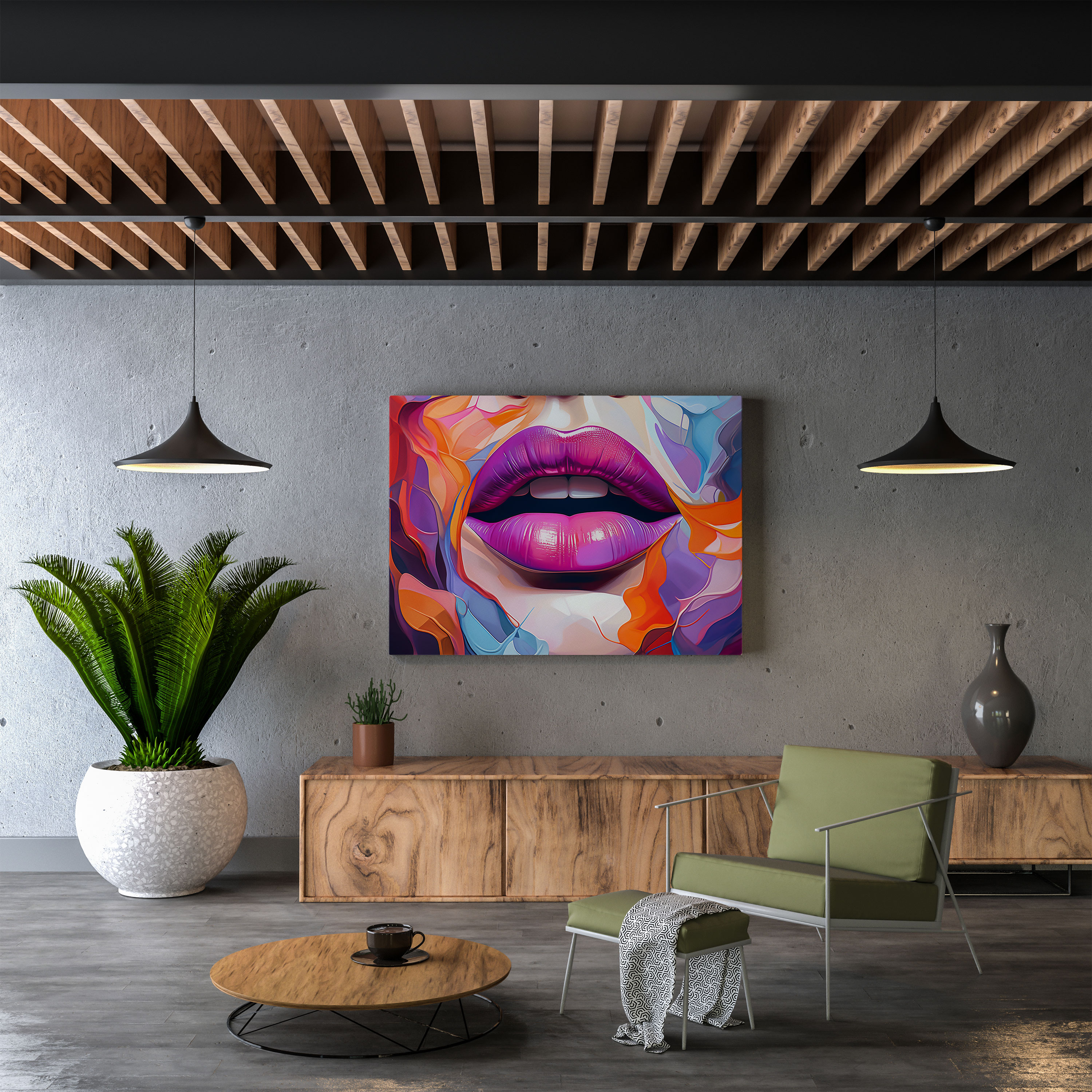 Abstract Lips Kiss Digital Art Canvas Print - Kiss, Contemporary, Abstract, Kiss