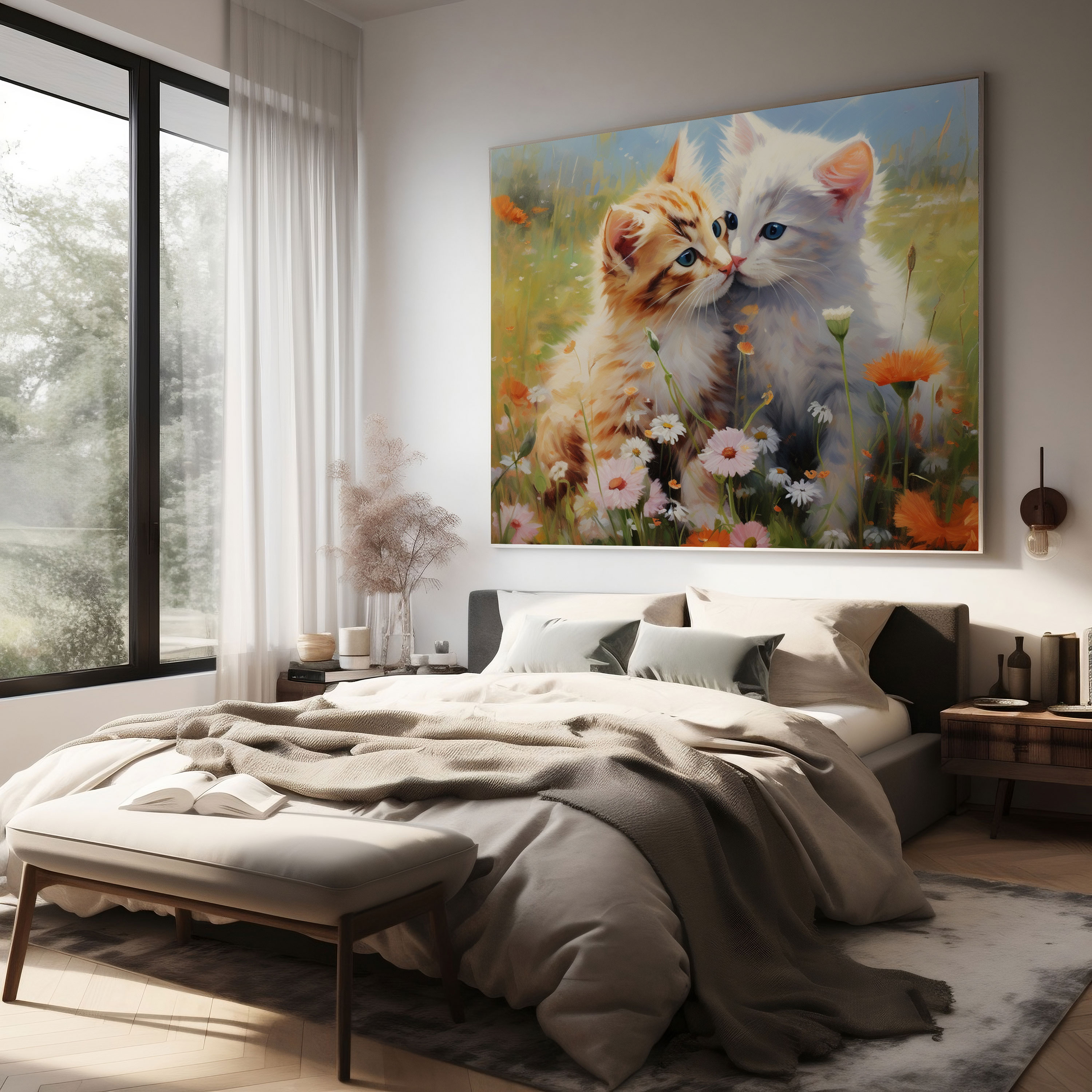 Kiss Canvas Print - Kiss, Vibrant Meadow, Adorable Kittens, Wall Decoration