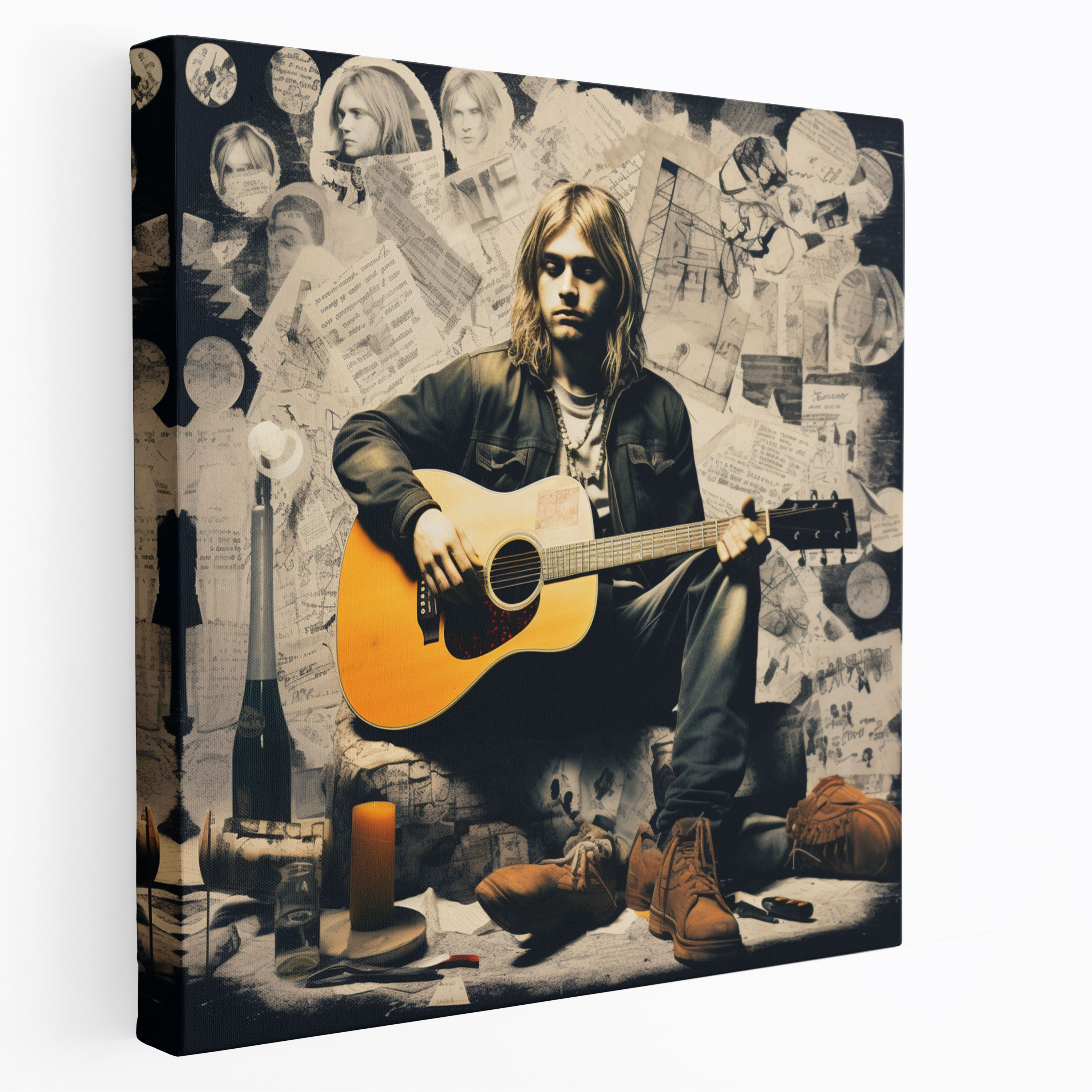 Kurt Cobain Wall Art - Grunge-Inspired Canvas Print - Kurt Cobain, Grunge-Inspired Collage, Home Decoration, Rebellion