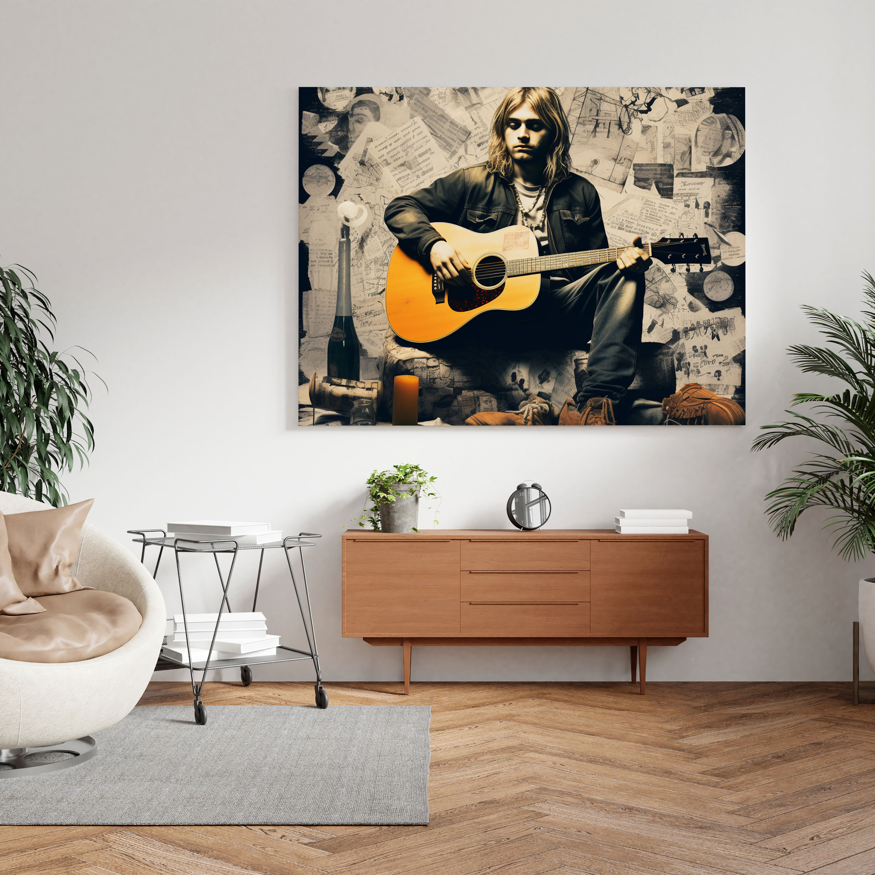Kurt Cobain Wall Art - Grunge-Inspired Canvas Print - Kurt Cobain, Grunge-Inspired Collage, Home Decoration, Rebellion