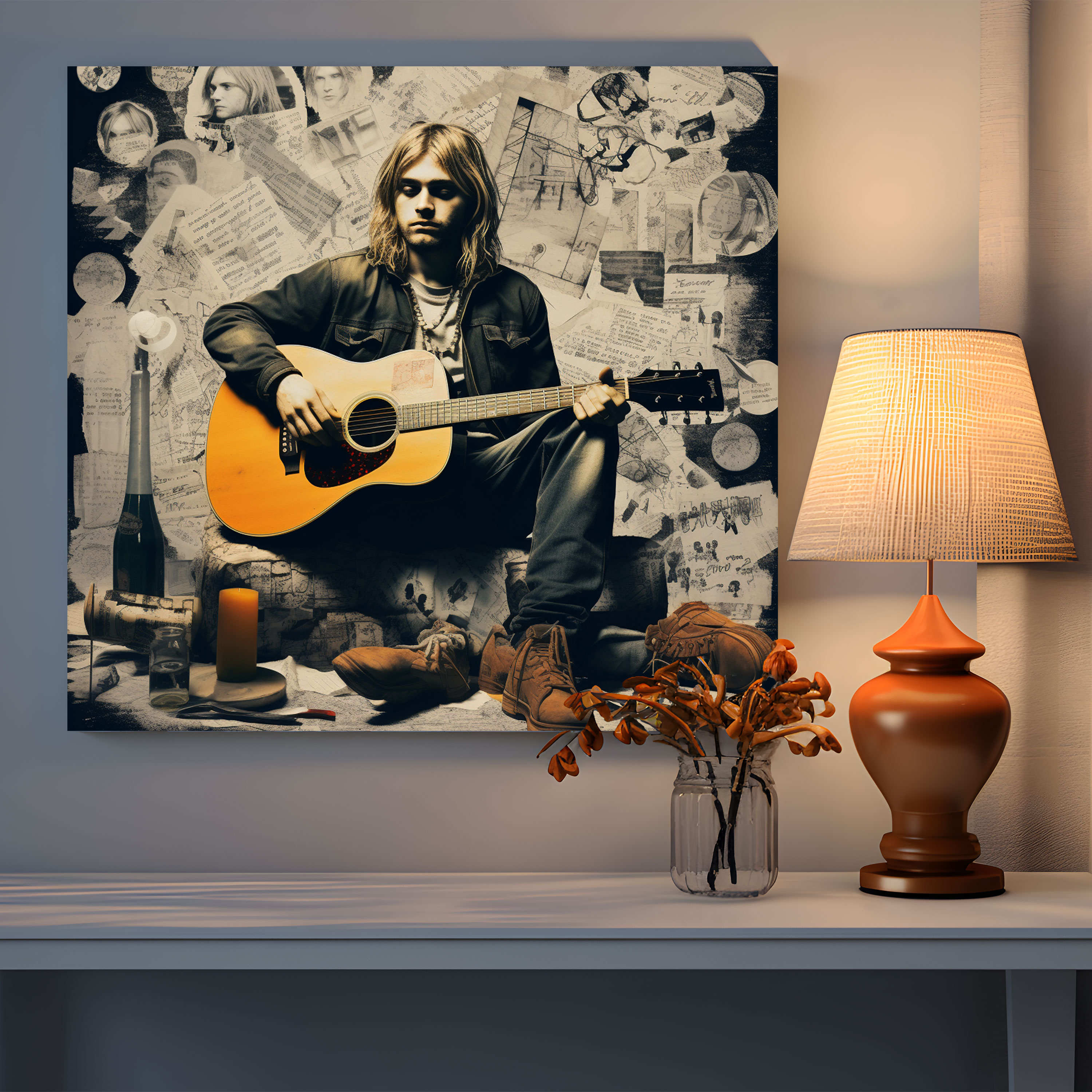 Kurt Cobain Wall Art - Grunge-Inspired Canvas Print - Kurt Cobain, Grunge-Inspired Collage, Home Decoration, Rebellion