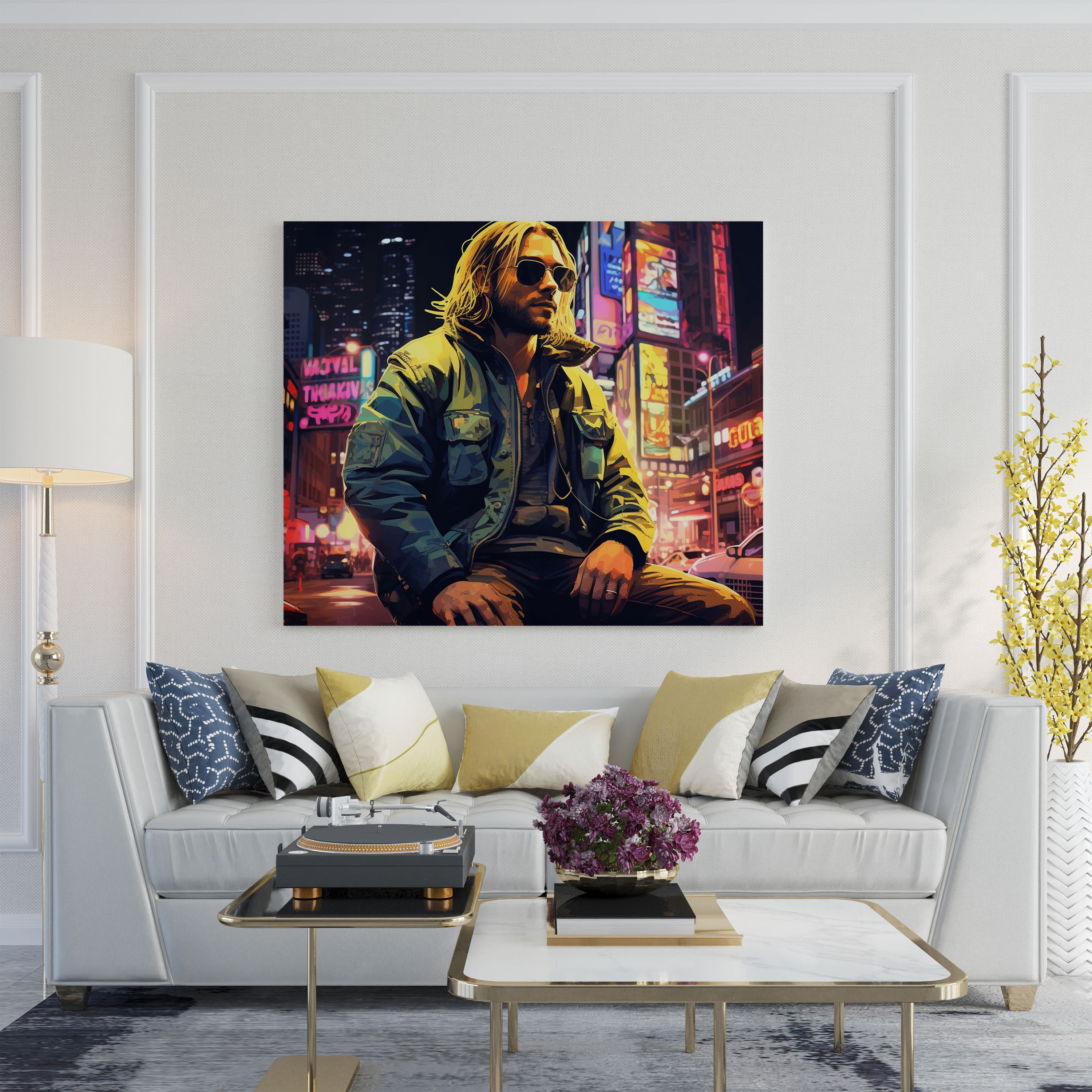 Kurt Cobain Wall Art - Cyberpunk-Inspired Canvas Print - Kurt Cobain, Wall Art, Futuristic Rockstar, Wall Decoration