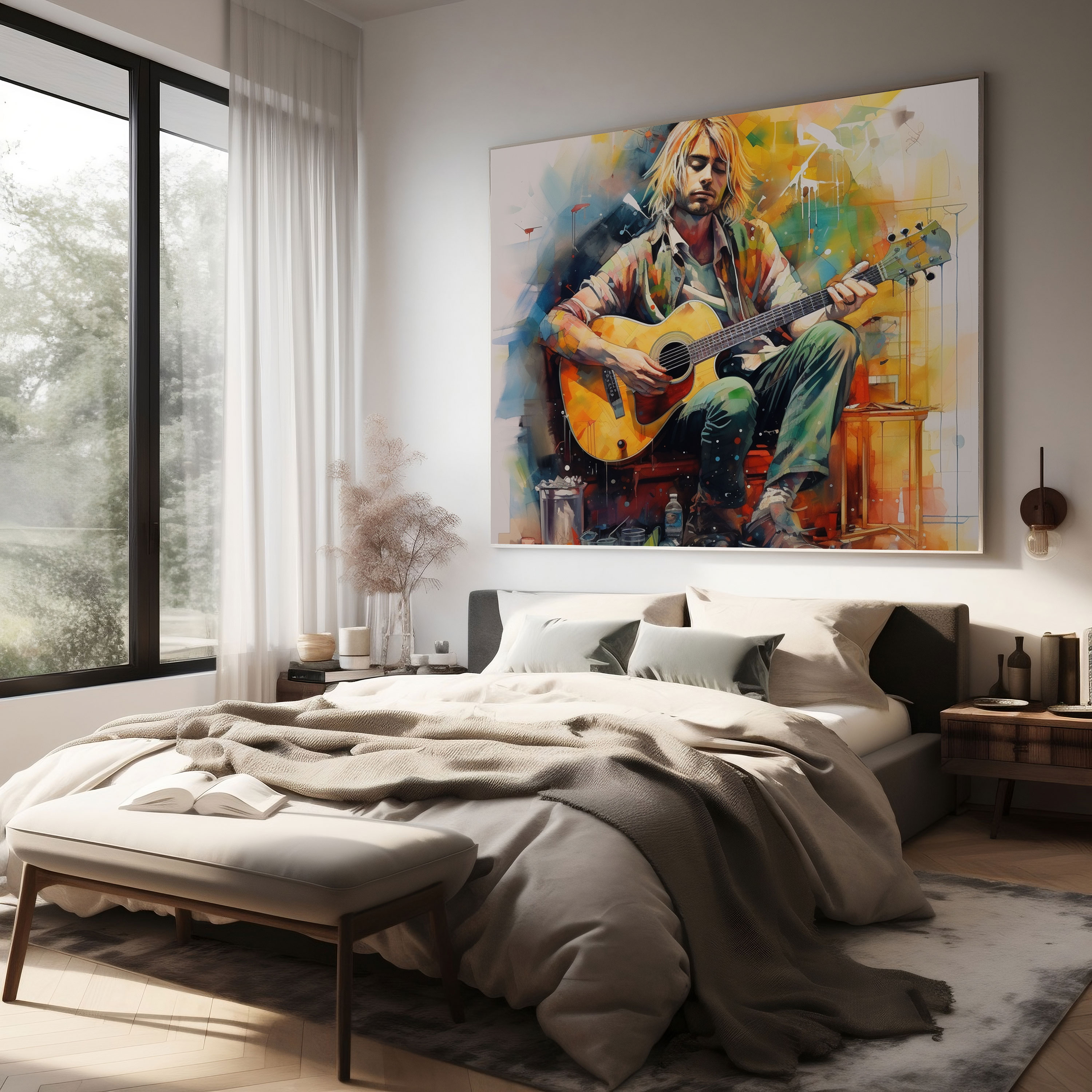 Kurt Cobain Canvas Print - Watercolor Style Wall Art - Kurt Cobain, Kurt Cobain, Canvas Print, Watercolor Style