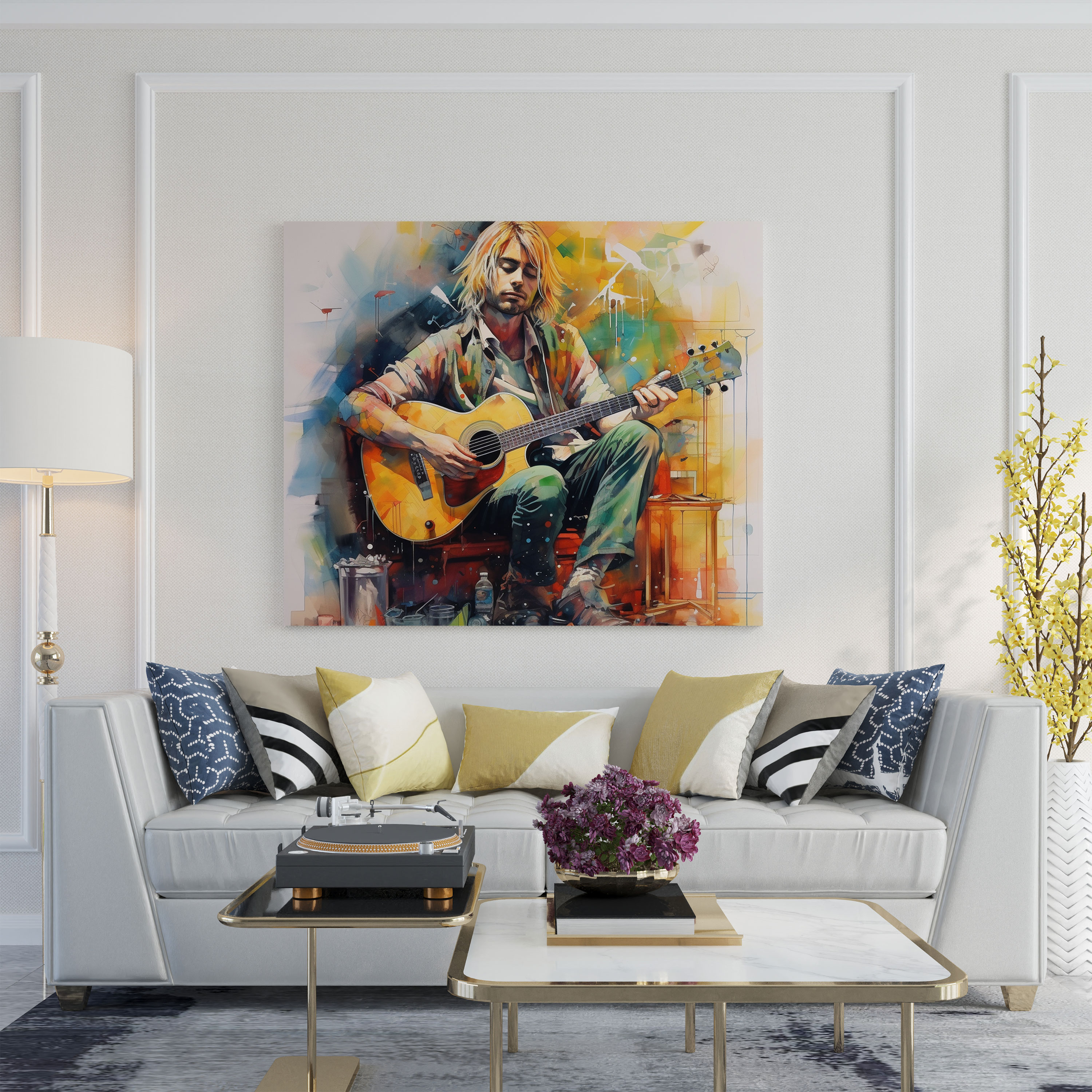 Kurt Cobain Canvas Print - Watercolor Style Wall Art - Kurt Cobain, Kurt Cobain, Canvas Print, Watercolor Style