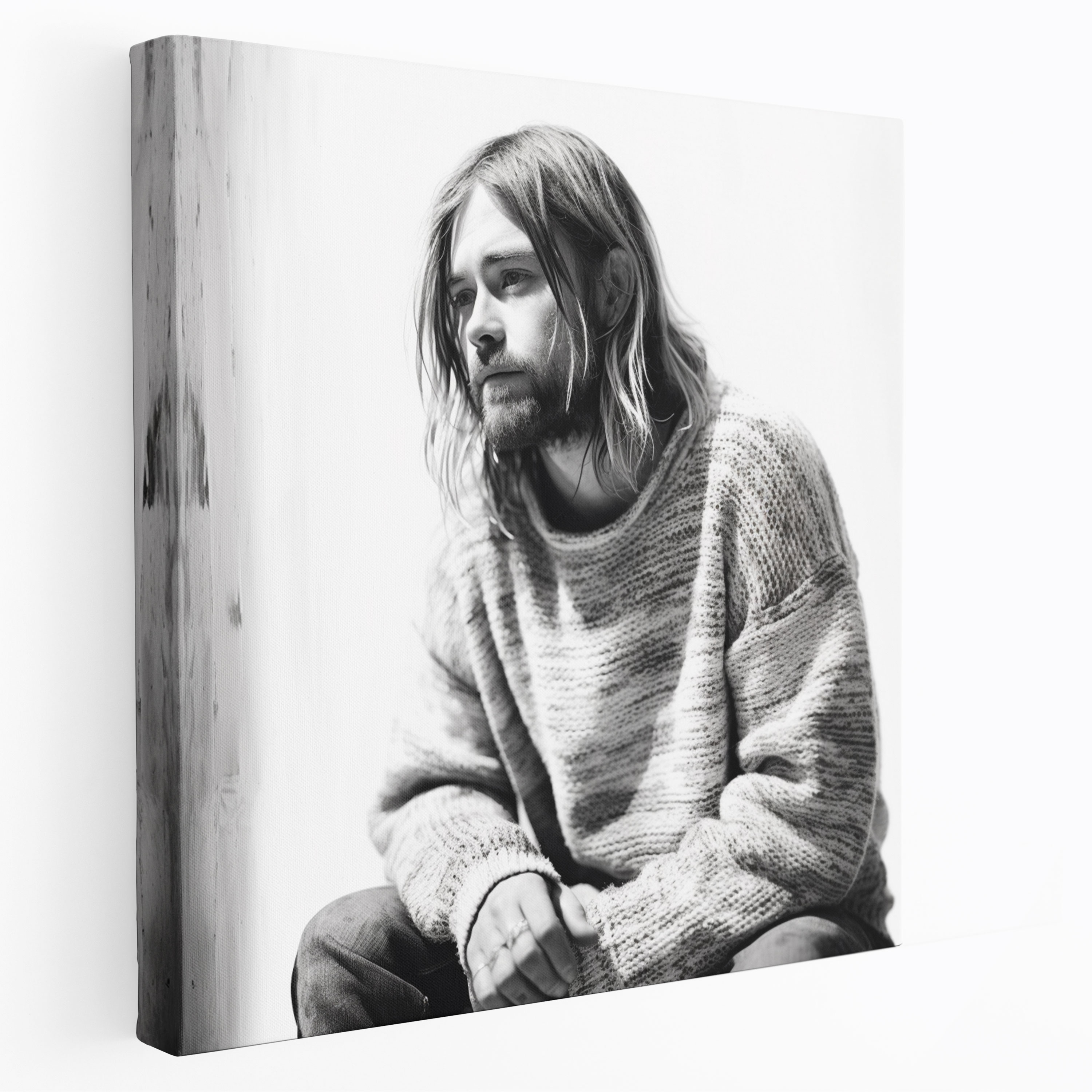 Kurt Cobain Black And White Portrait Canvas Print - Kurt Cobain, Canvas Print, Mystery, Black And White Portrait