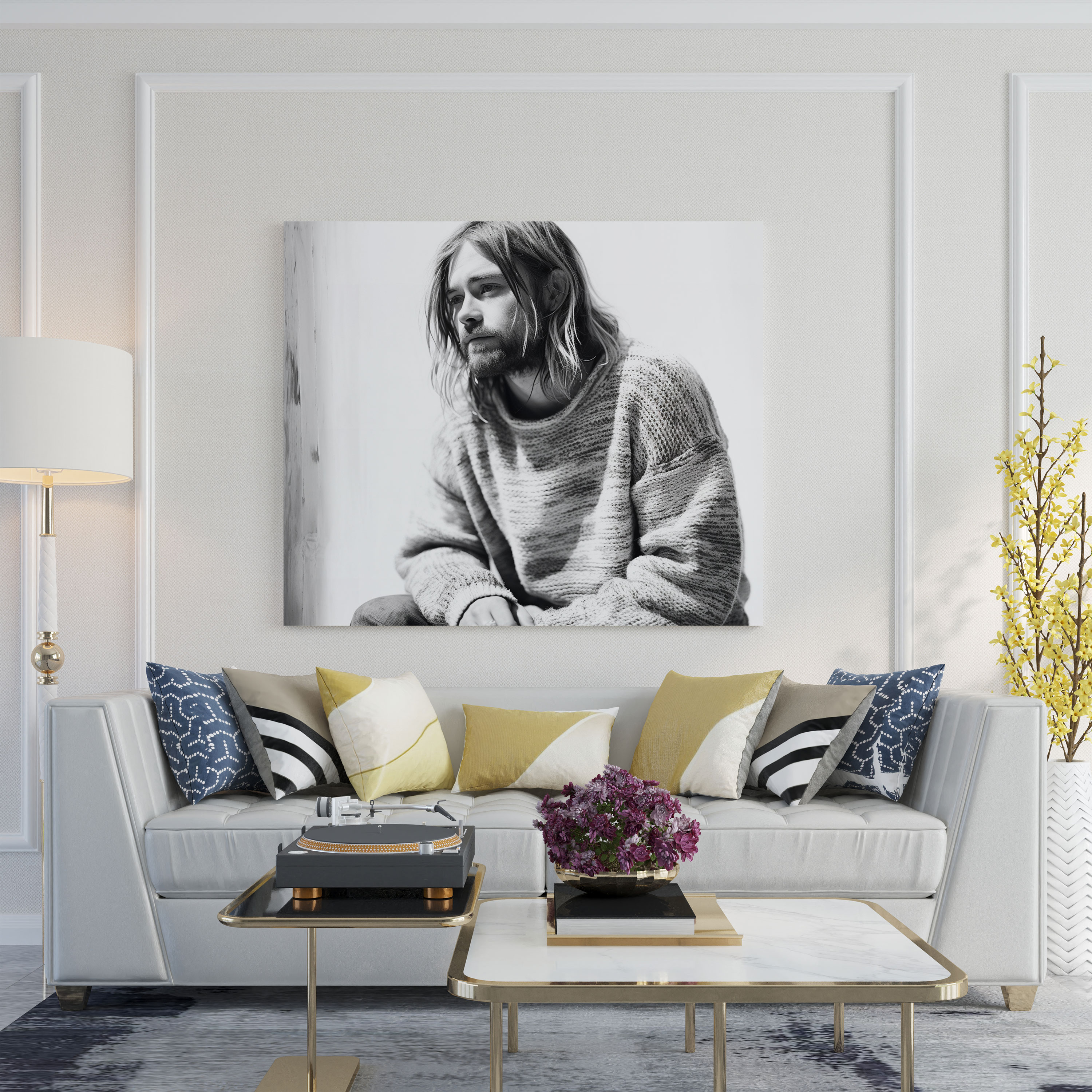 Kurt Cobain Black And White Portrait Canvas Print - Kurt Cobain, Canvas Print, Mystery, Black And White Portrait