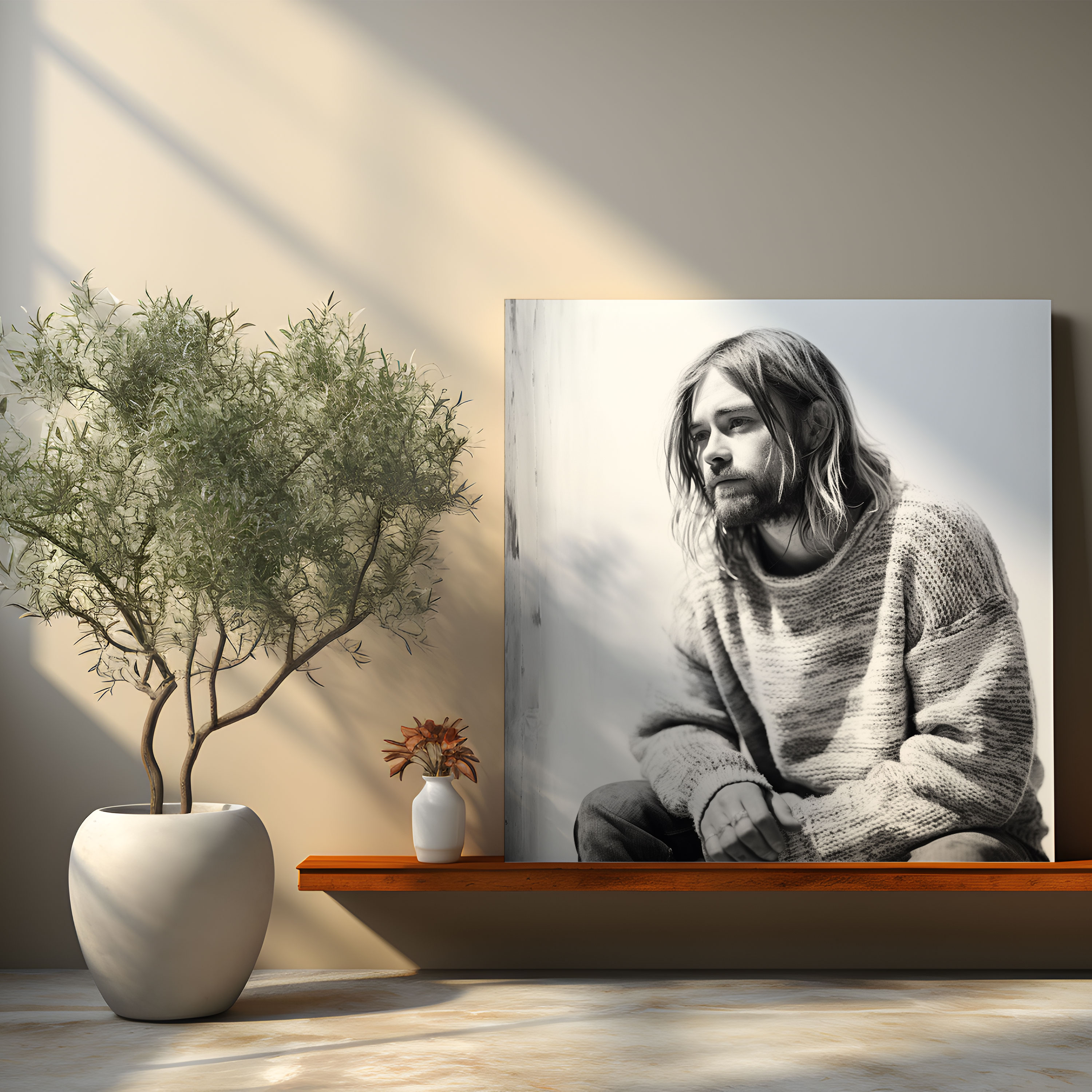 Kurt Cobain Black And White Portrait Canvas Print - Kurt Cobain, Canvas Print, Mystery, Black And White Portrait