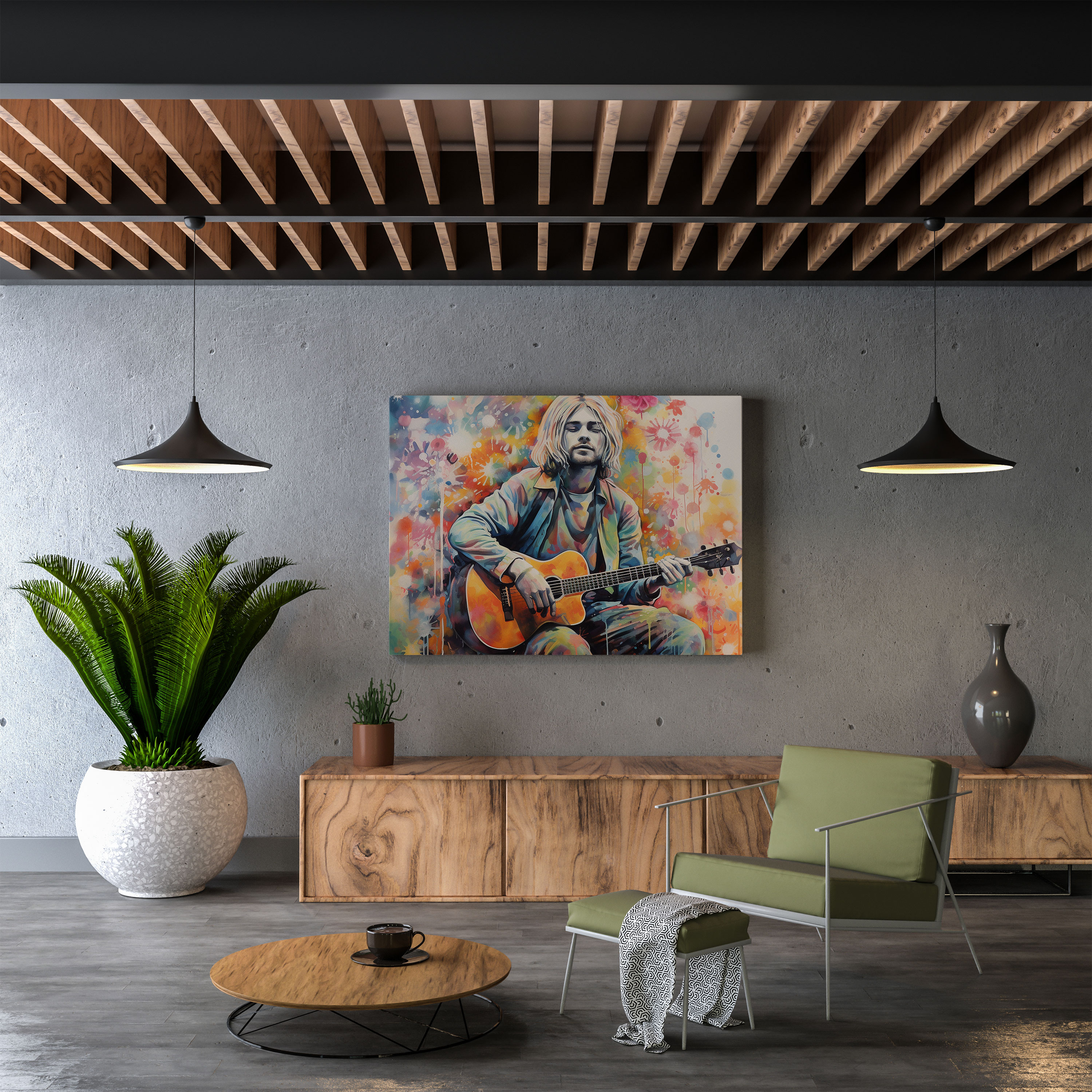 Kurt Cobain Watercolor Style Canvas Print - Kurt Cobain, Patterns, Wall Art, Creativity
