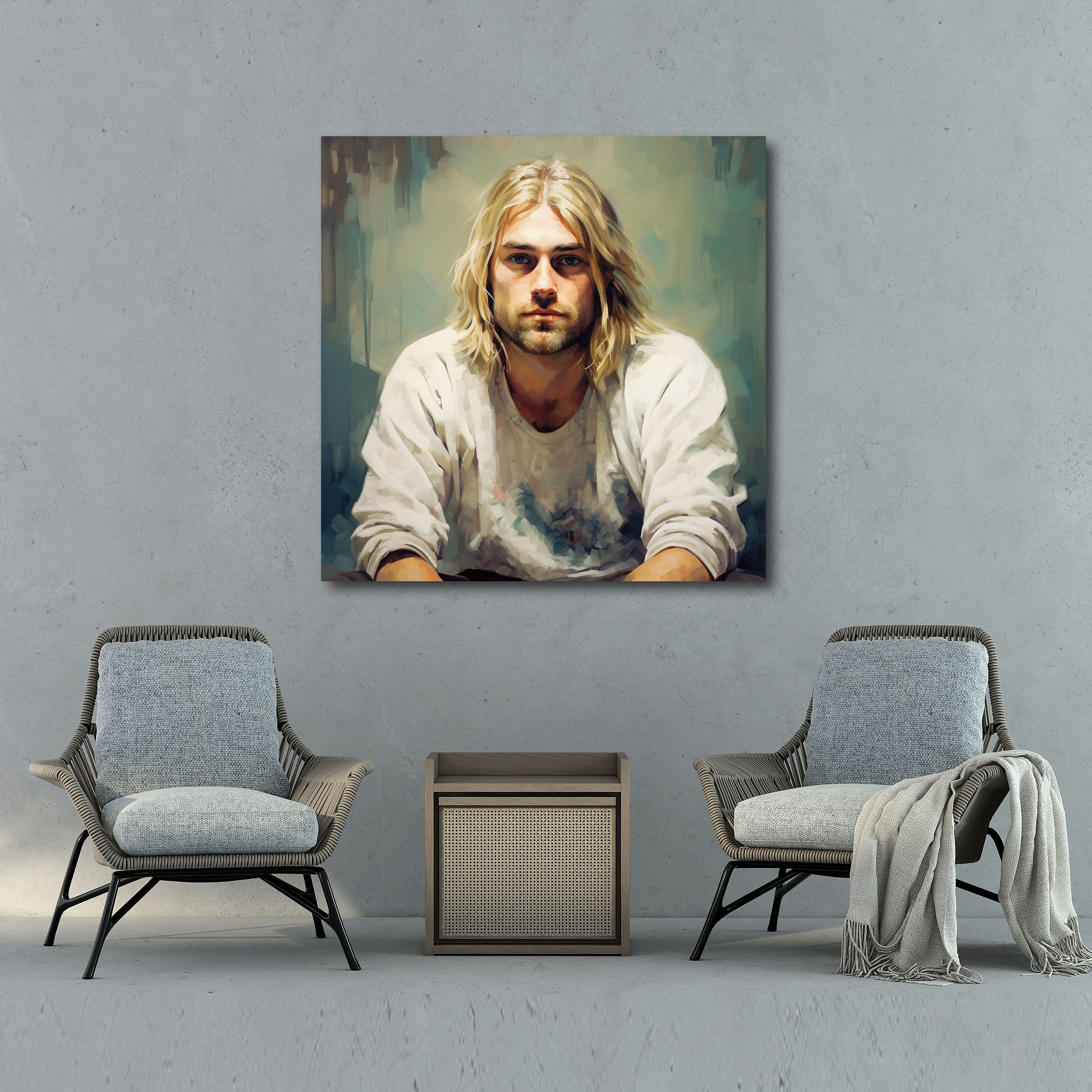 Kurt Cobain Realistic Portrait Canvas Print - Kurt Cobain, Home Decoration, Intricate Details, Realistic Portrait