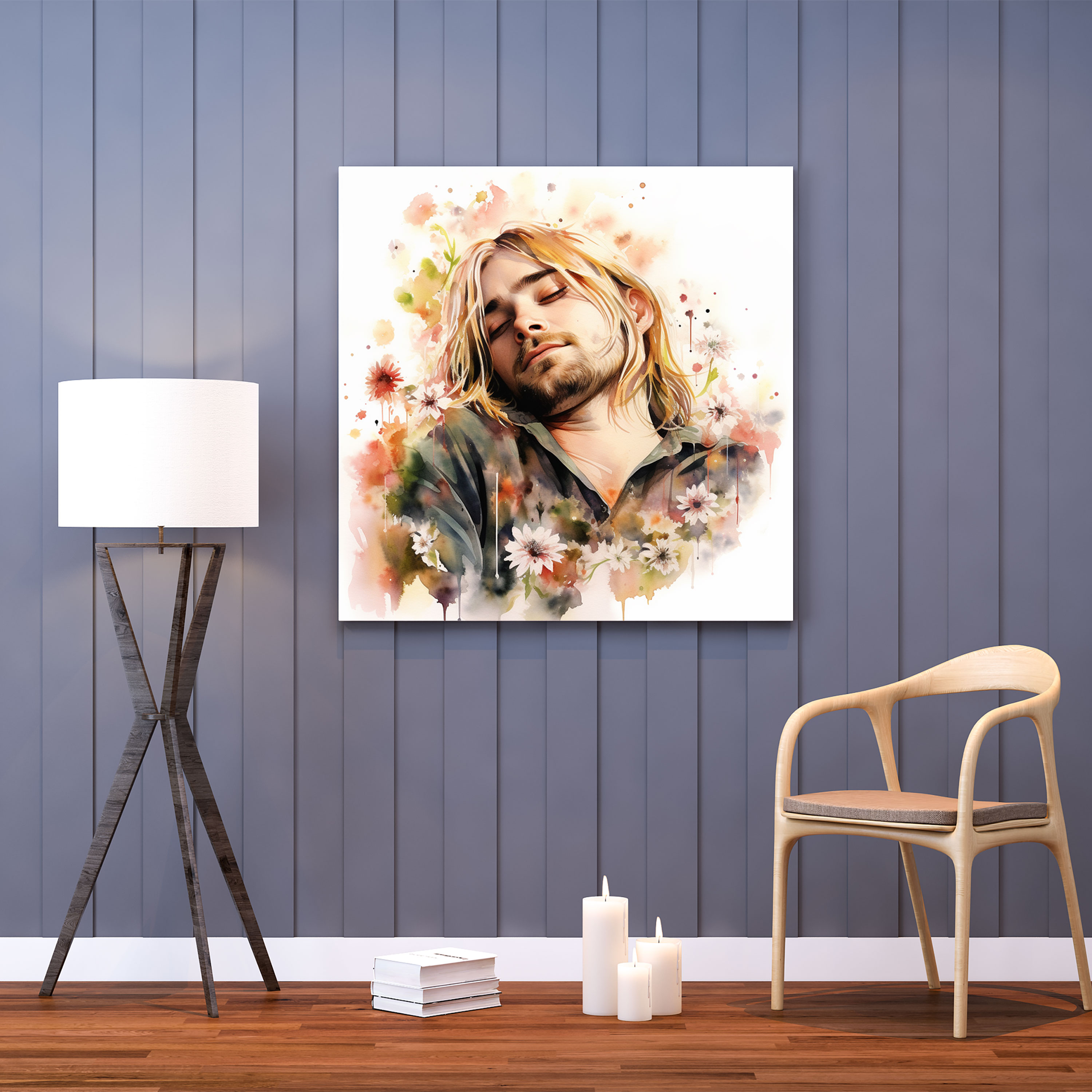 Kurt Cobain Canvas Print - Kurt Cobain, Beauty, Watercolor Painting, Delicate Flowers