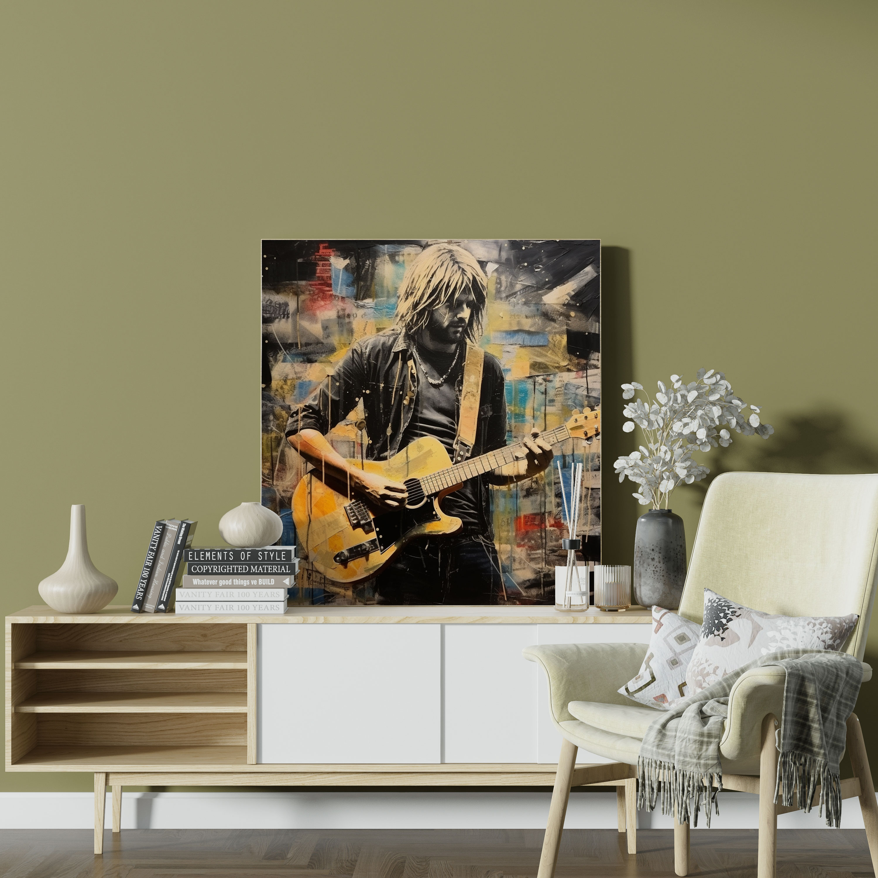 Kurt Cobain Wall Decoration - Kurt Cobain, Guitar Strings, Home Decoration, Abstract Art