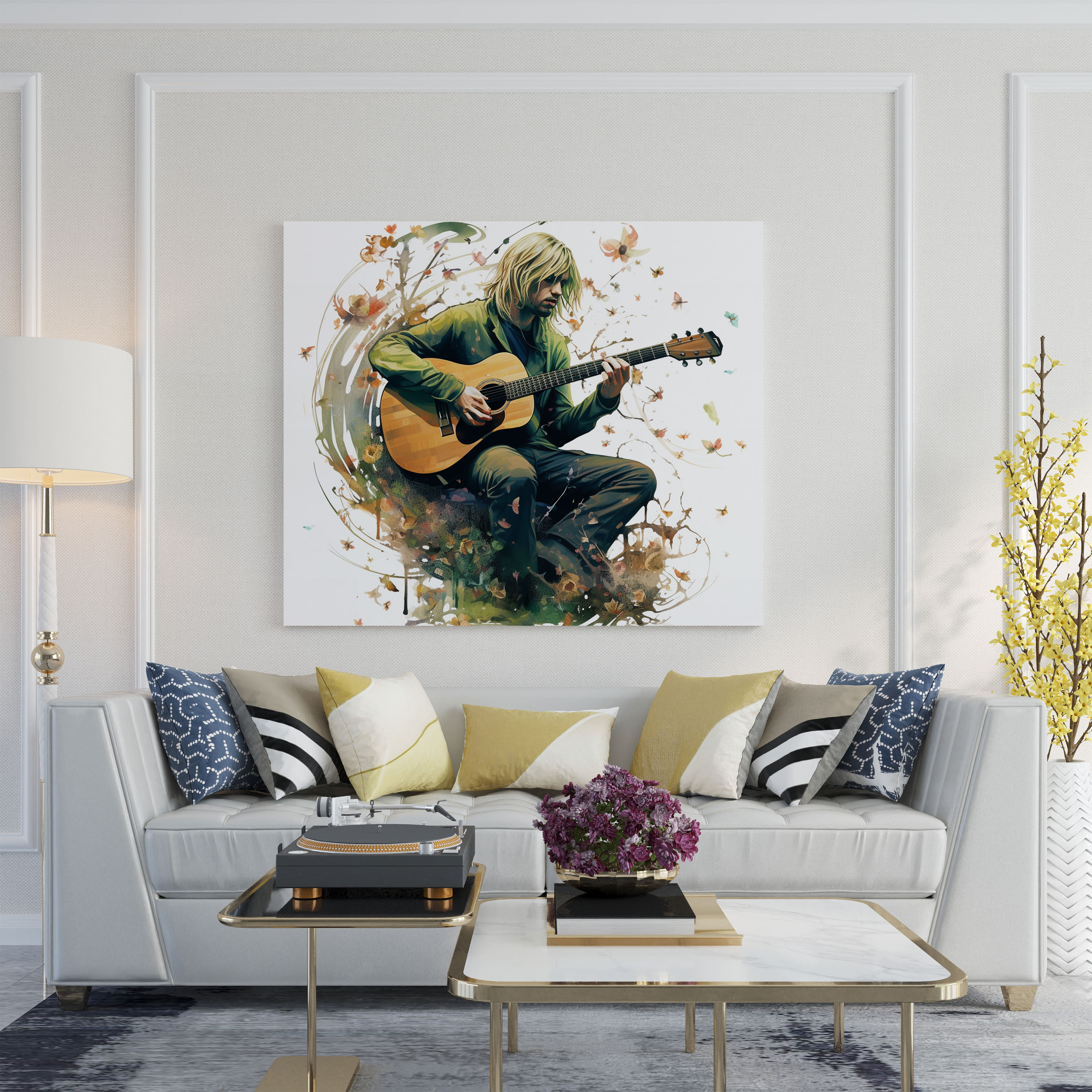 Kurt Cobain Wall Art - Kurt Cobain, Kurt Cobain, Musical Notes, Canvas Wall Art