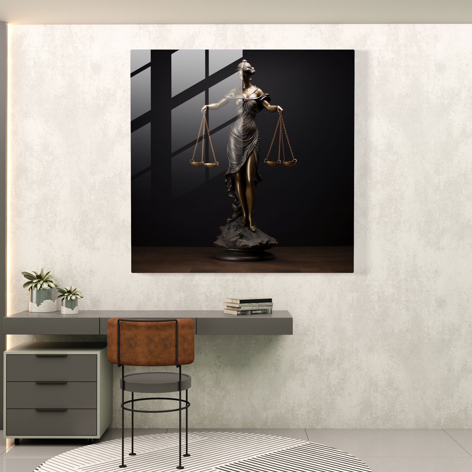 Lady Justice Glass Print - Law, Glass Wall Art, Wall Decoration, Lady Justice Statue