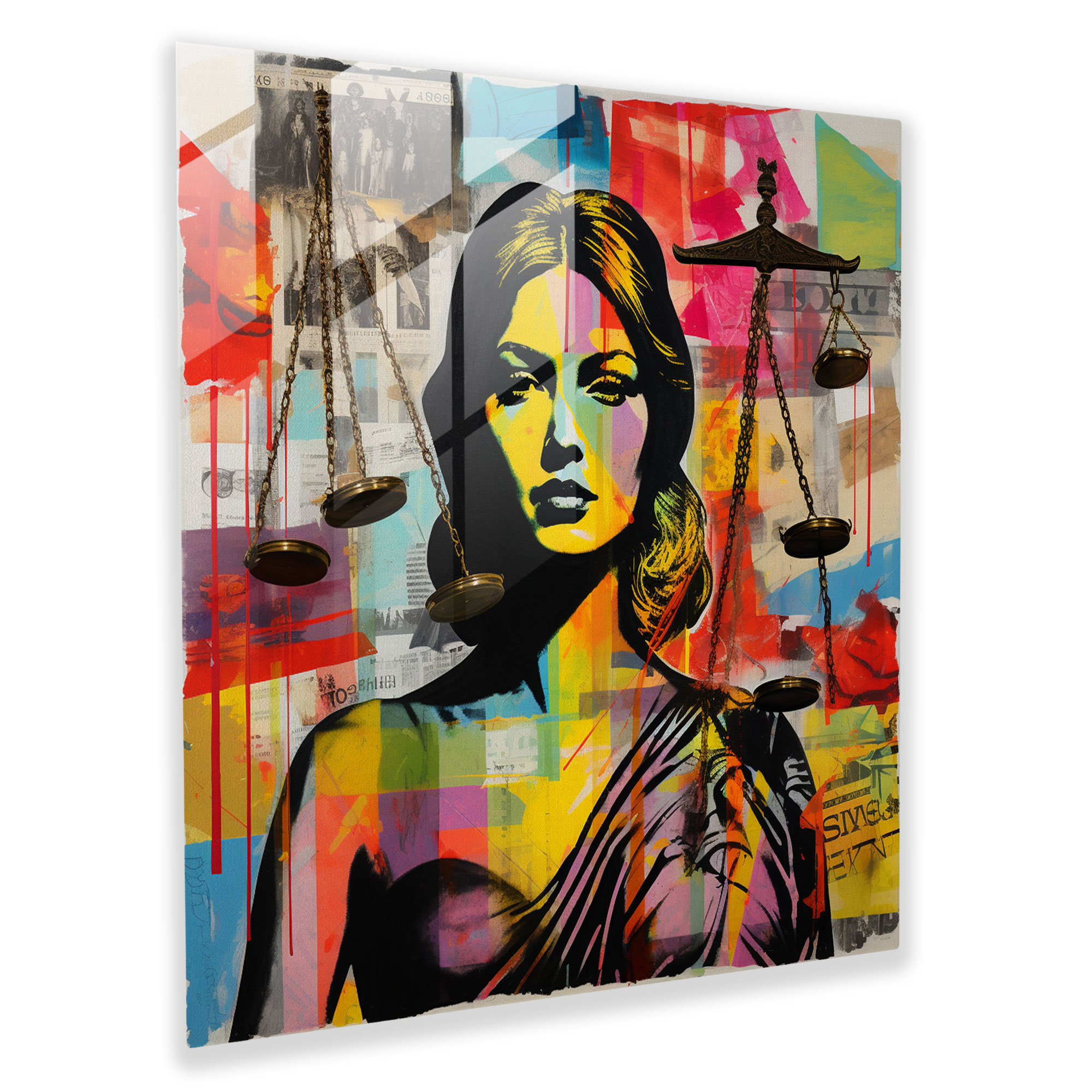 Legal Icons Glass Print - Law, Influence, Collage, Pop Art-Inspired Artwork