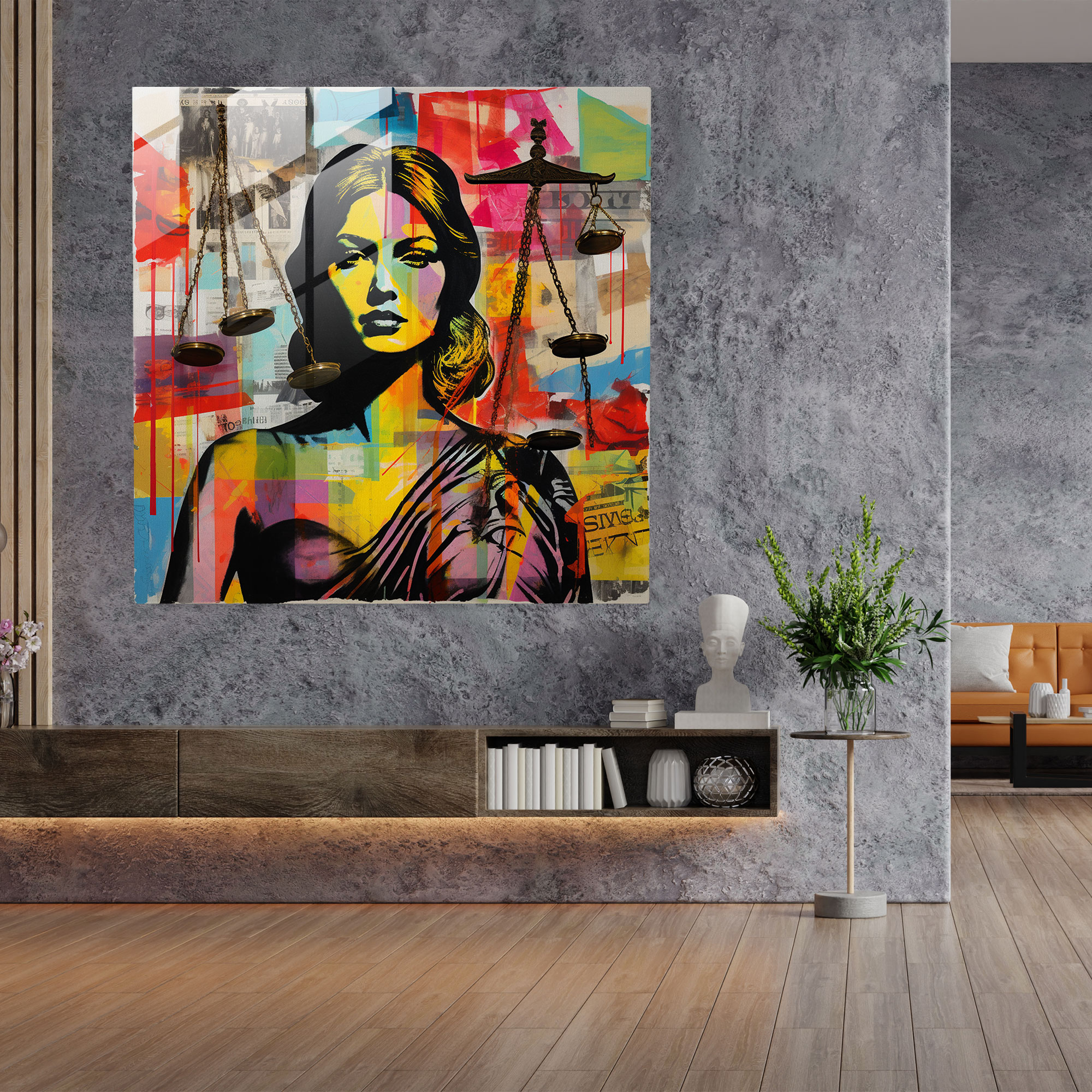 Legal Icons Glass Print - Law, Influence, Collage, Pop Art-Inspired Artwork