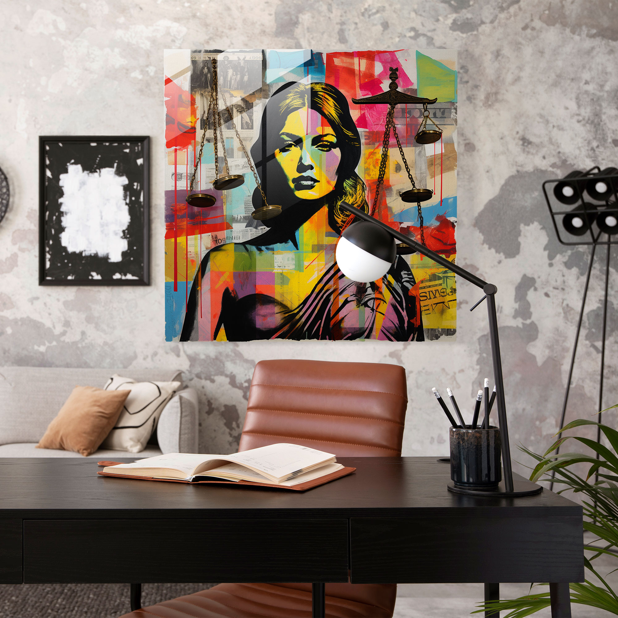 Legal Icons Glass Print - Law, Influence, Collage, Pop Art-Inspired Artwork