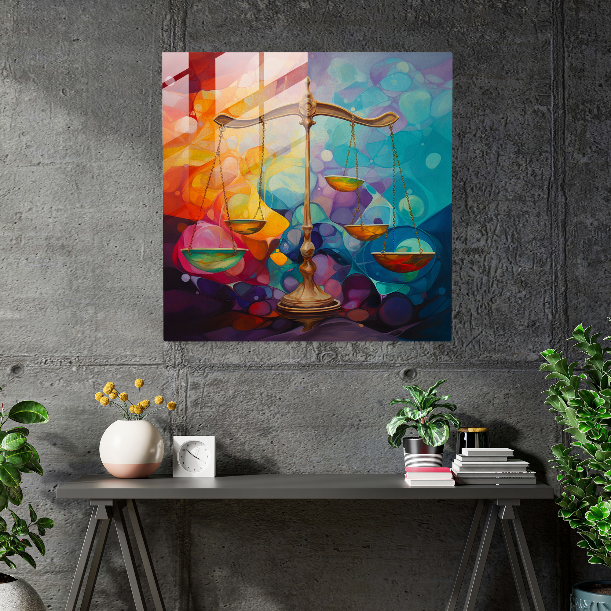 Legal Harmony Glass Print - Law, Law, Wall Decoration, Abstract Painting