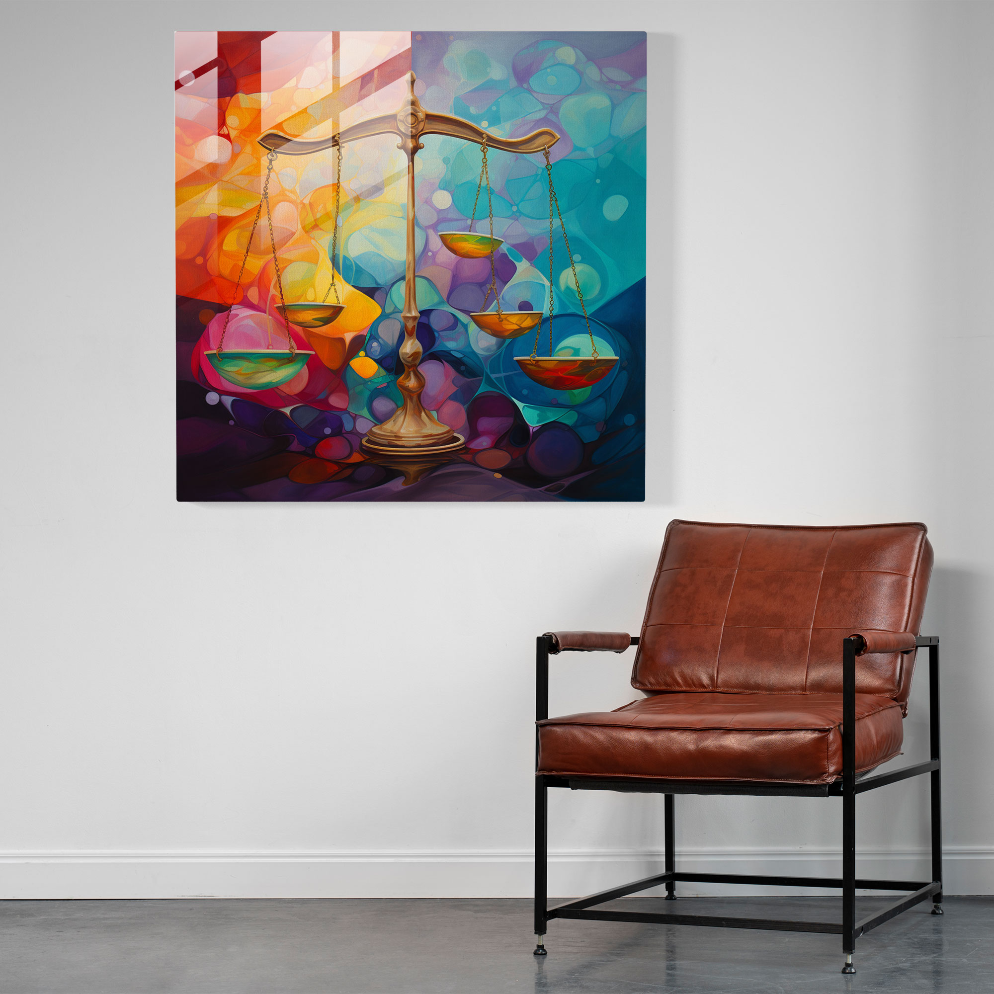 Legal Harmony Glass Print - Law, Law, Wall Decoration, Abstract Painting