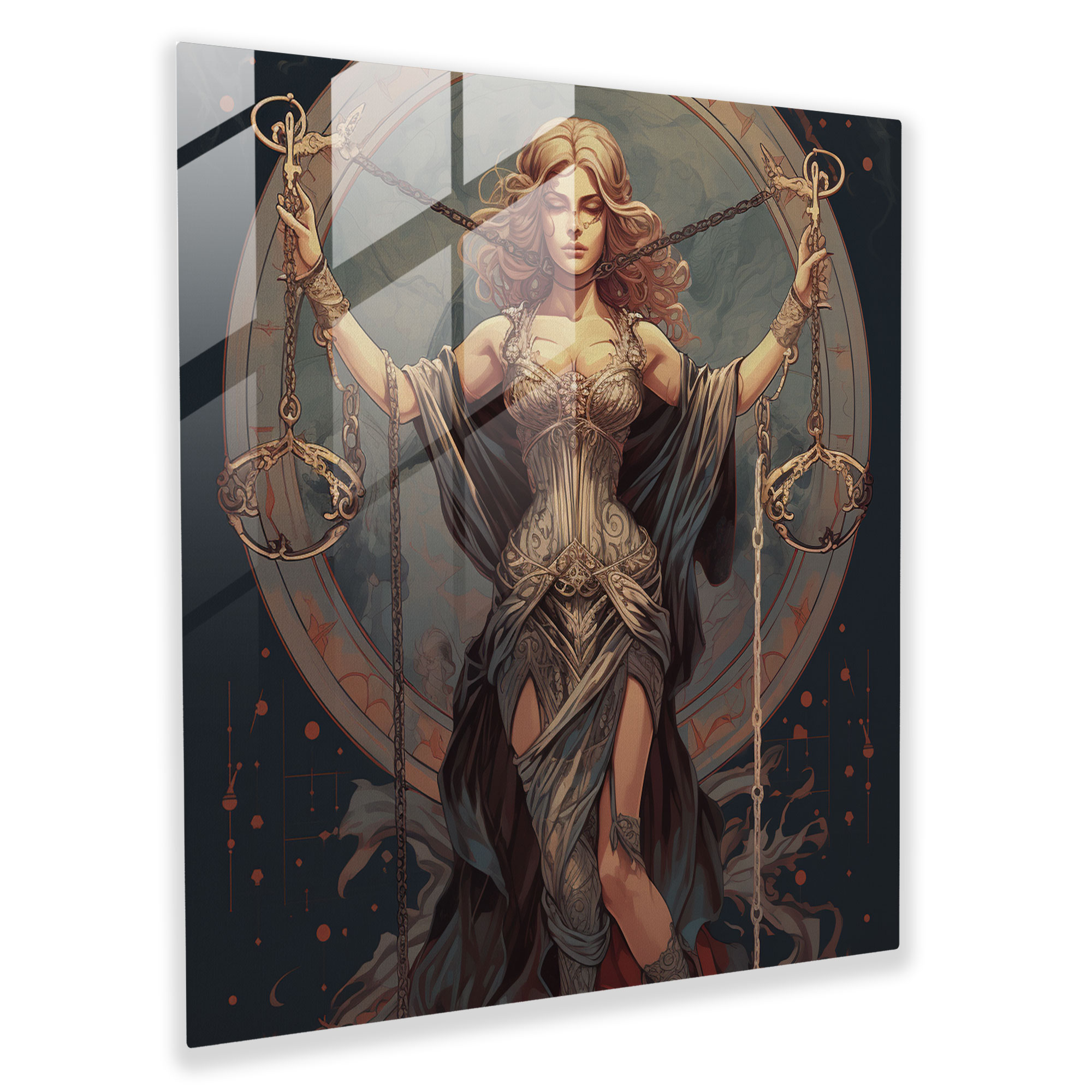 Lady Justice Glass Print - Law, Vintage-Inspired Illustration, Sword, Modern Art