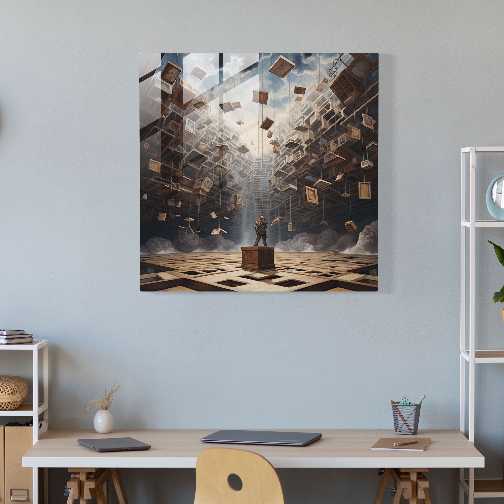 Labyrinth Of Law Glass Print - Law, Scales Of Justice, Thought-Provoking, Surreal Painting