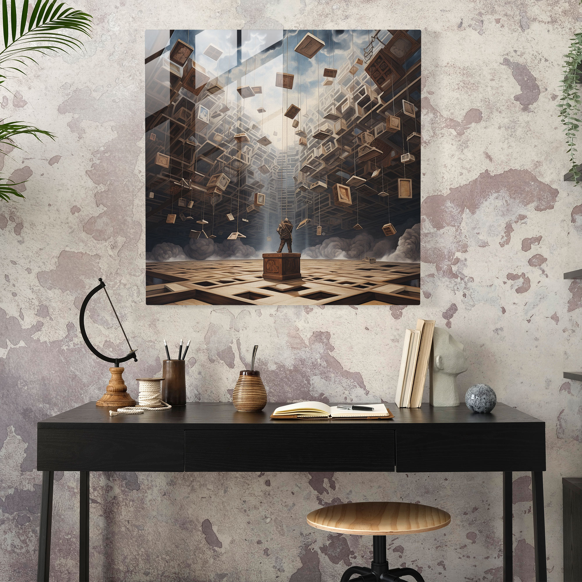 Labyrinth Of Law Glass Print - Law, Scales Of Justice, Thought-Provoking, Surreal Painting