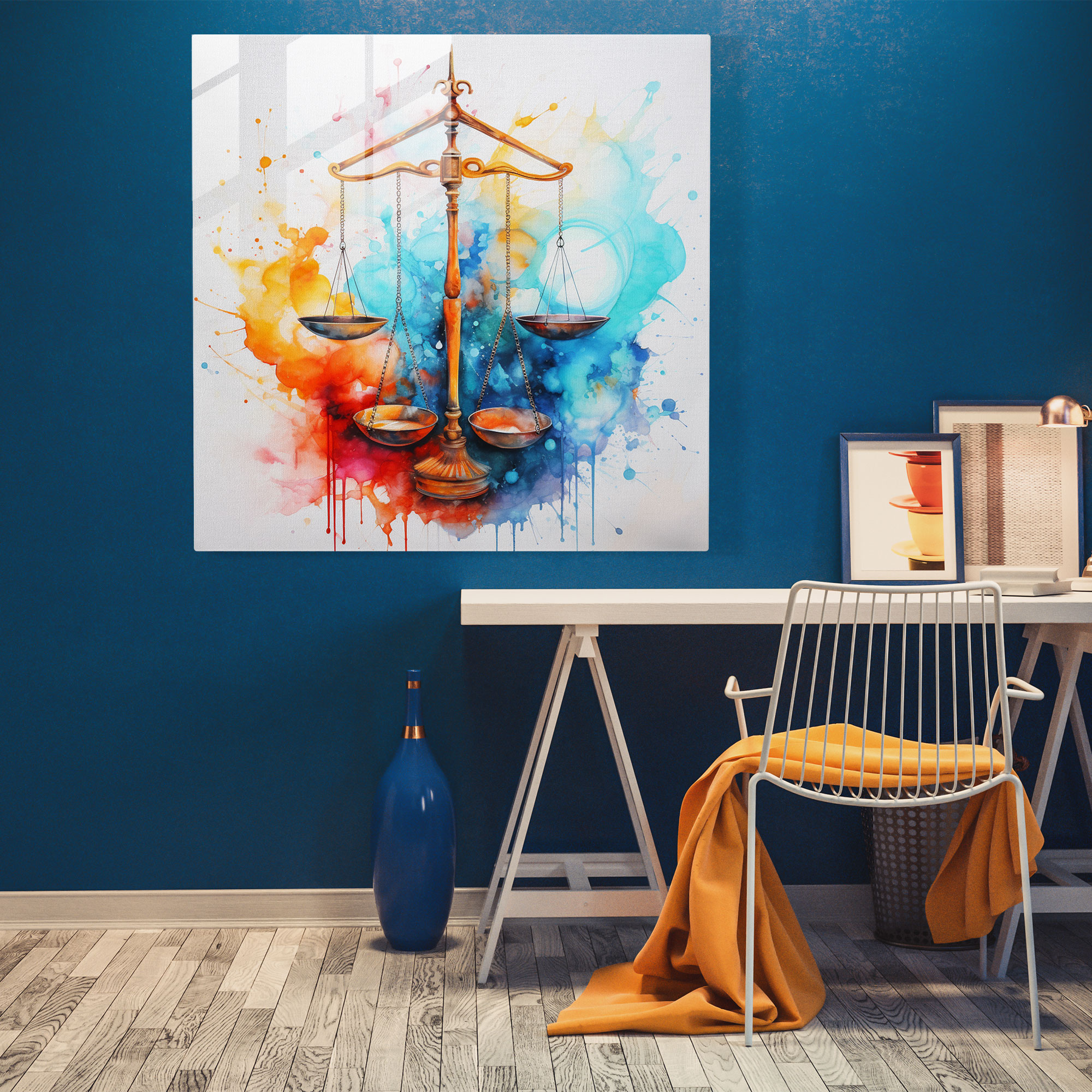 Vibrant Justice Glass Print - Law, Watercolor, Wall Decoration, Glass Wall Art