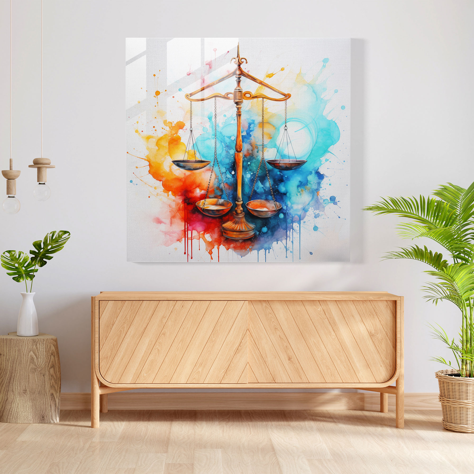 Vibrant Justice Glass Print - Law, Watercolor, Wall Decoration, Glass Wall Art