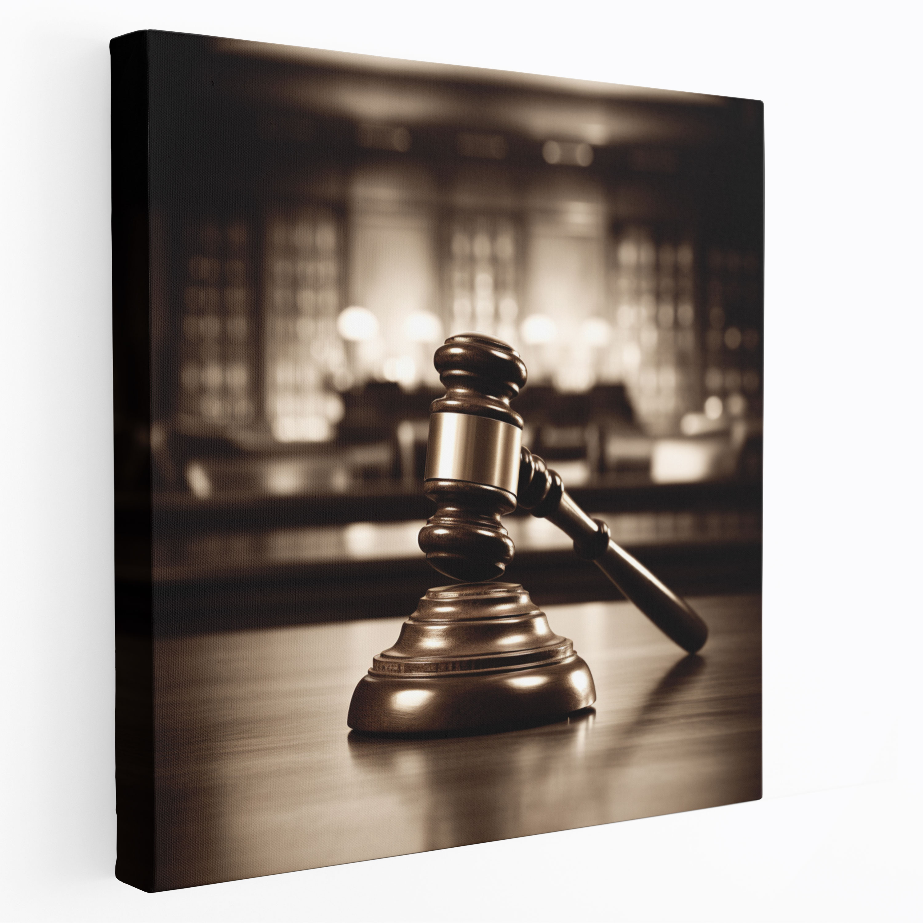 Law Canvas Print - Vintage Gavel On Wooden Desk - Law, Wall Art, Wooden Desk, Gavel