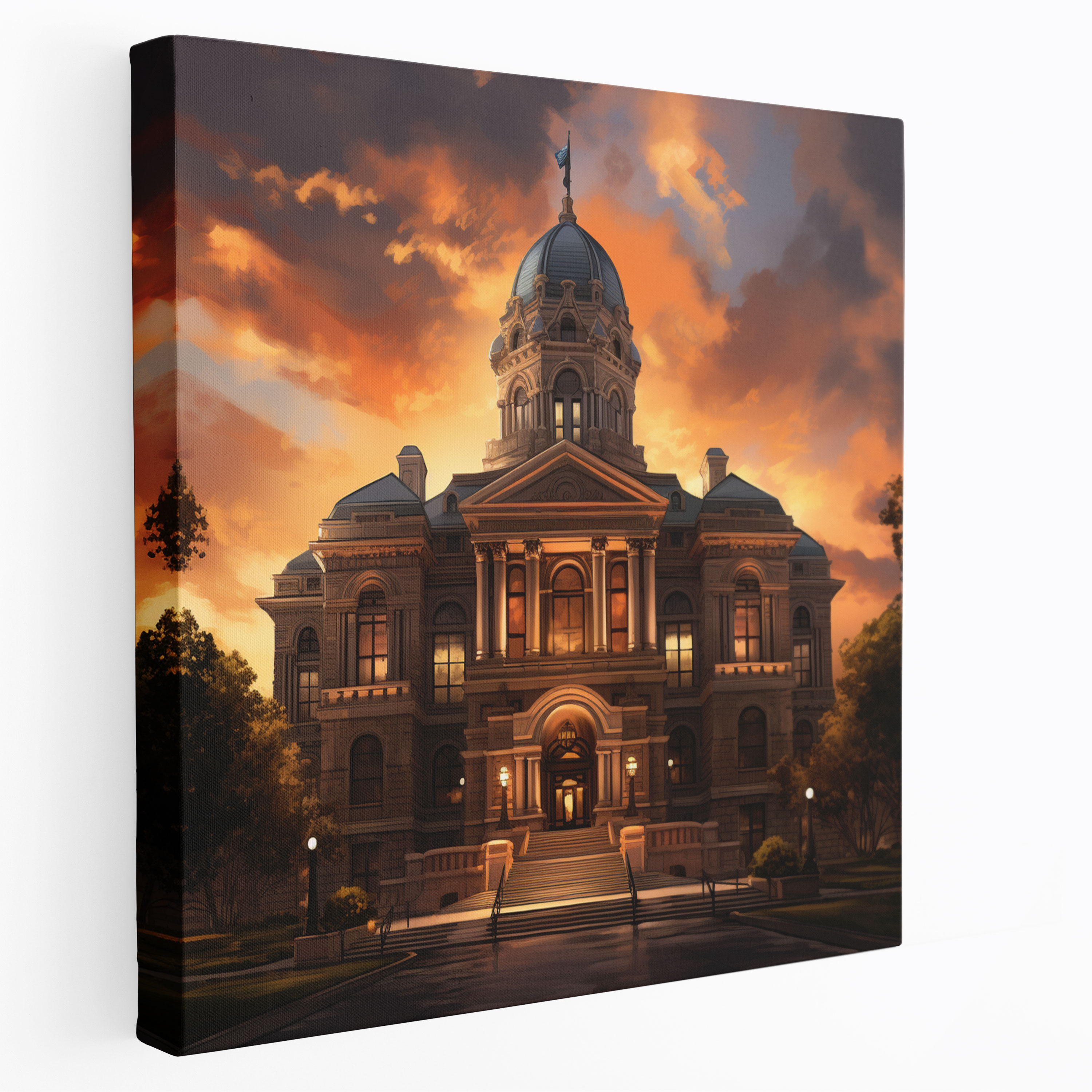 Law Canvas Print - Courthouse At Sunset - Law, Canvas Wall Art, Courthouse, Digital Artwork