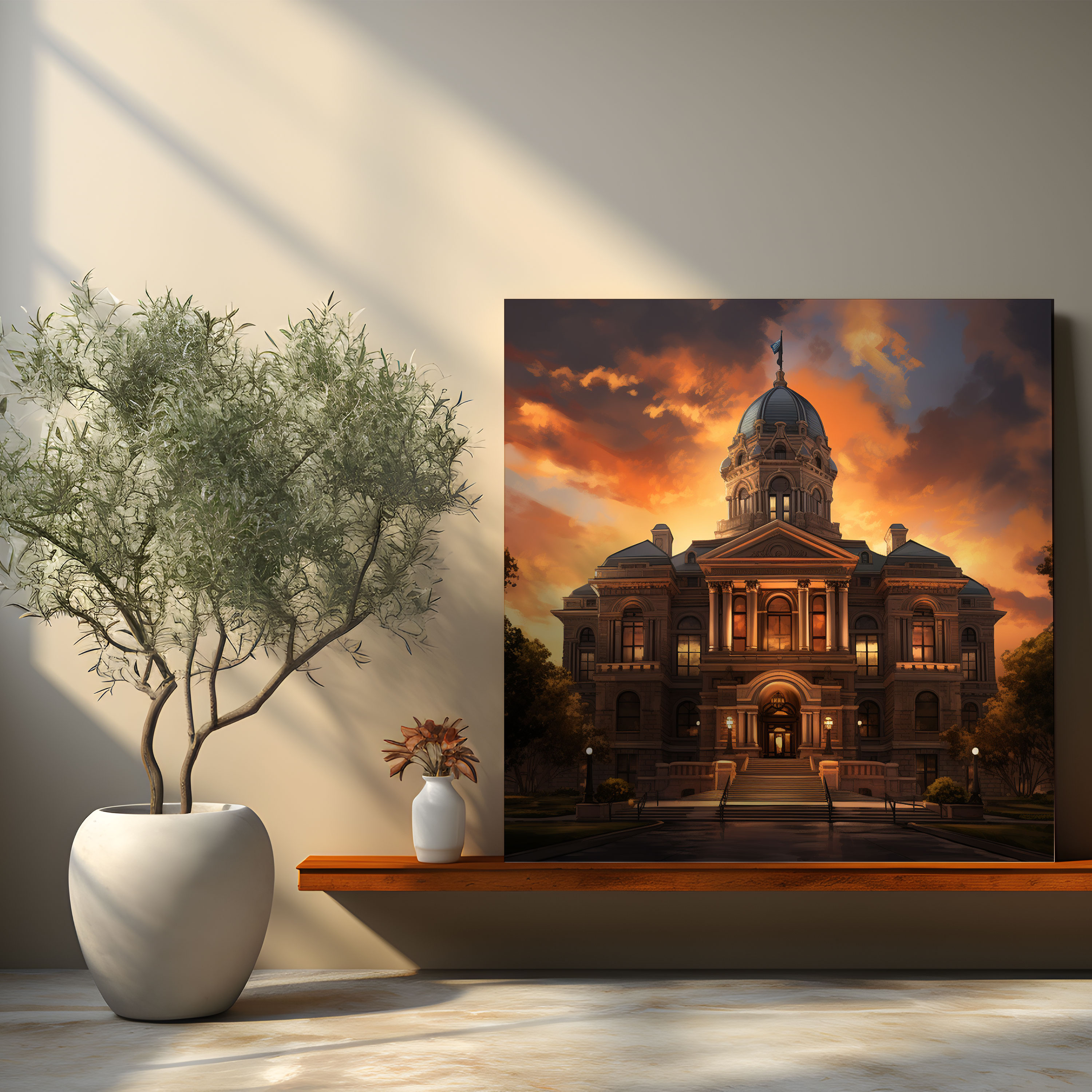 Law Canvas Print - Courthouse At Sunset - Law, Canvas Wall Art, Courthouse, Digital Artwork