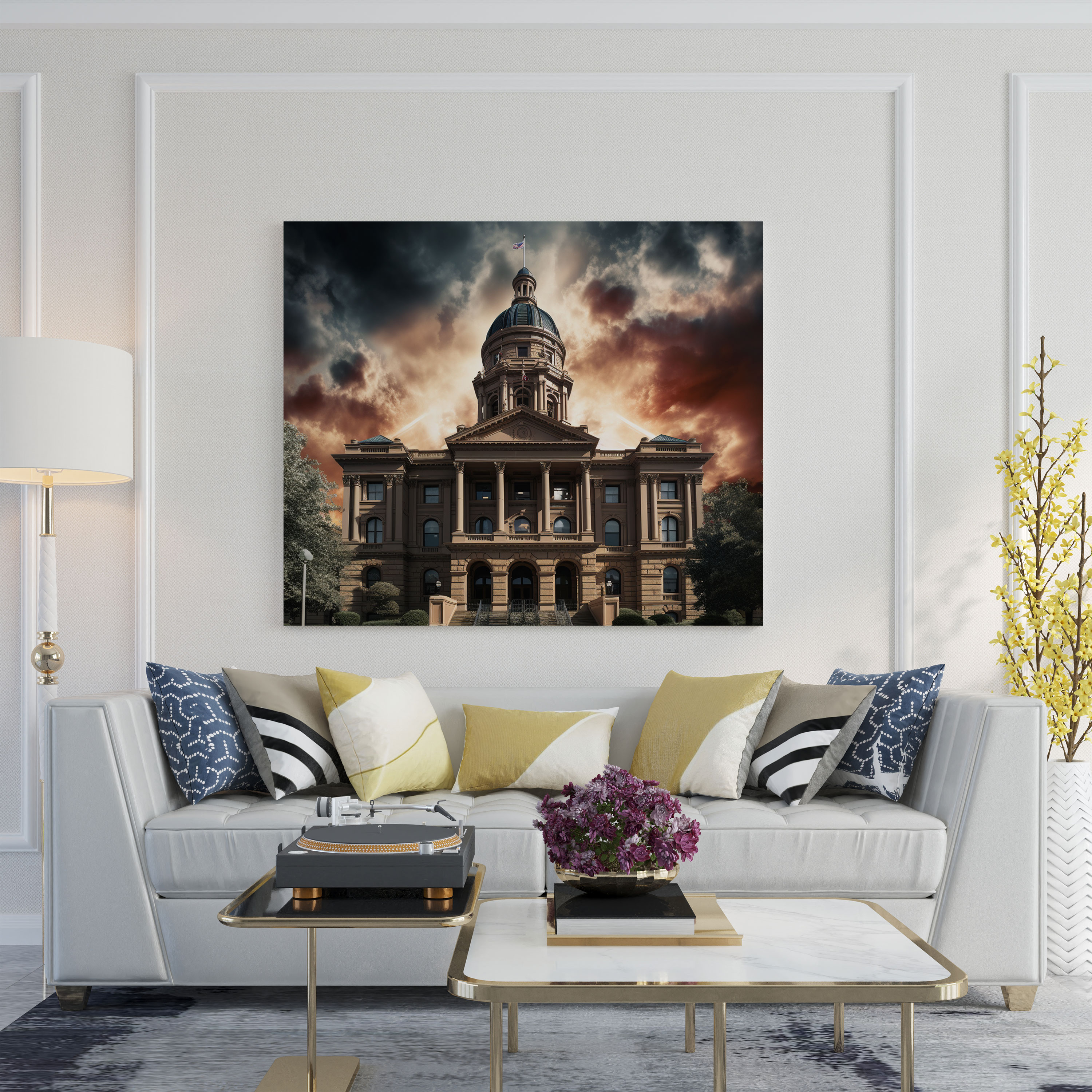 Majestic Courthouse Kanvas Tablo - Hukuk Ev Dekorasyonu Bulutlu Gökyüzü