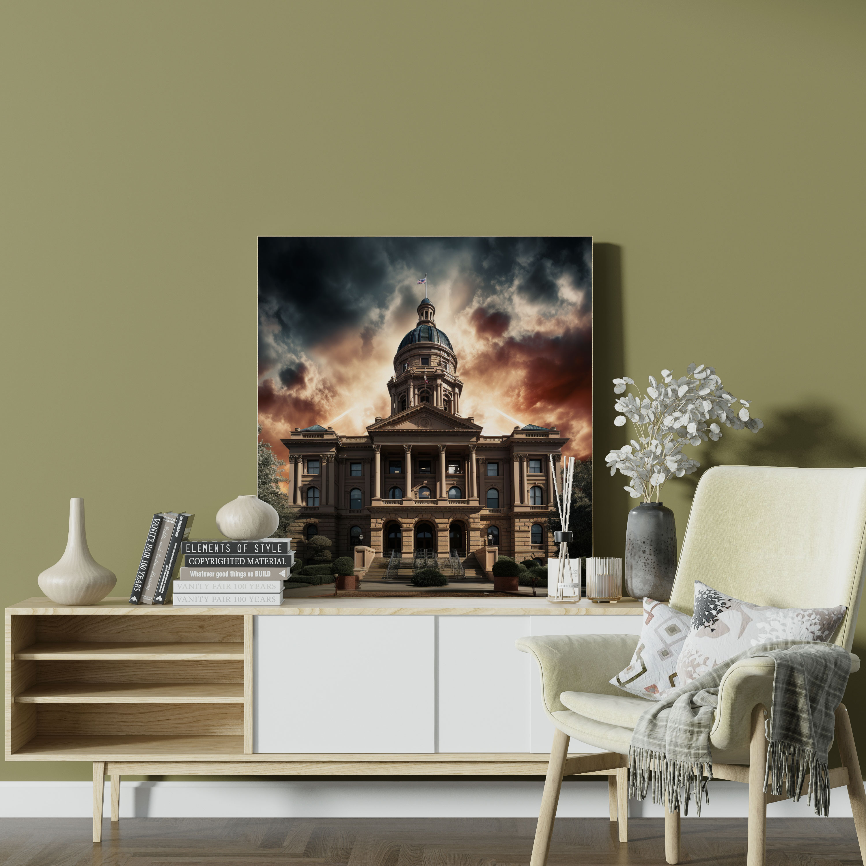 Majestic Courthouse Kanvas Tablo - Hukuk Ev Dekorasyonu Bulutlu Gökyüzü