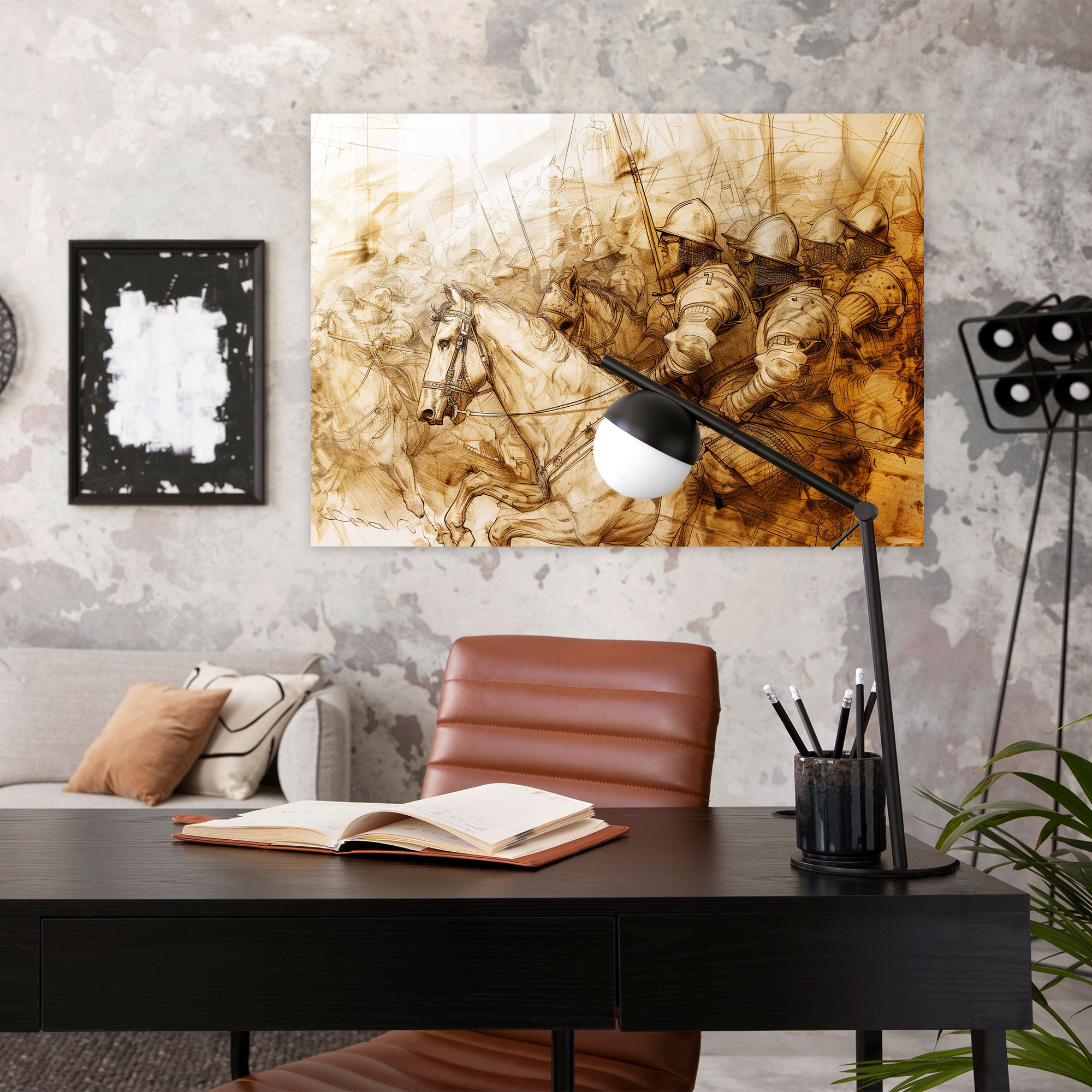 Leonardo Da Vinci Glass Print - Battle Of Anghiari Scene - Leonardo Da Vinci, Modern Art, Home Decoration, Leonardo Da Vinci