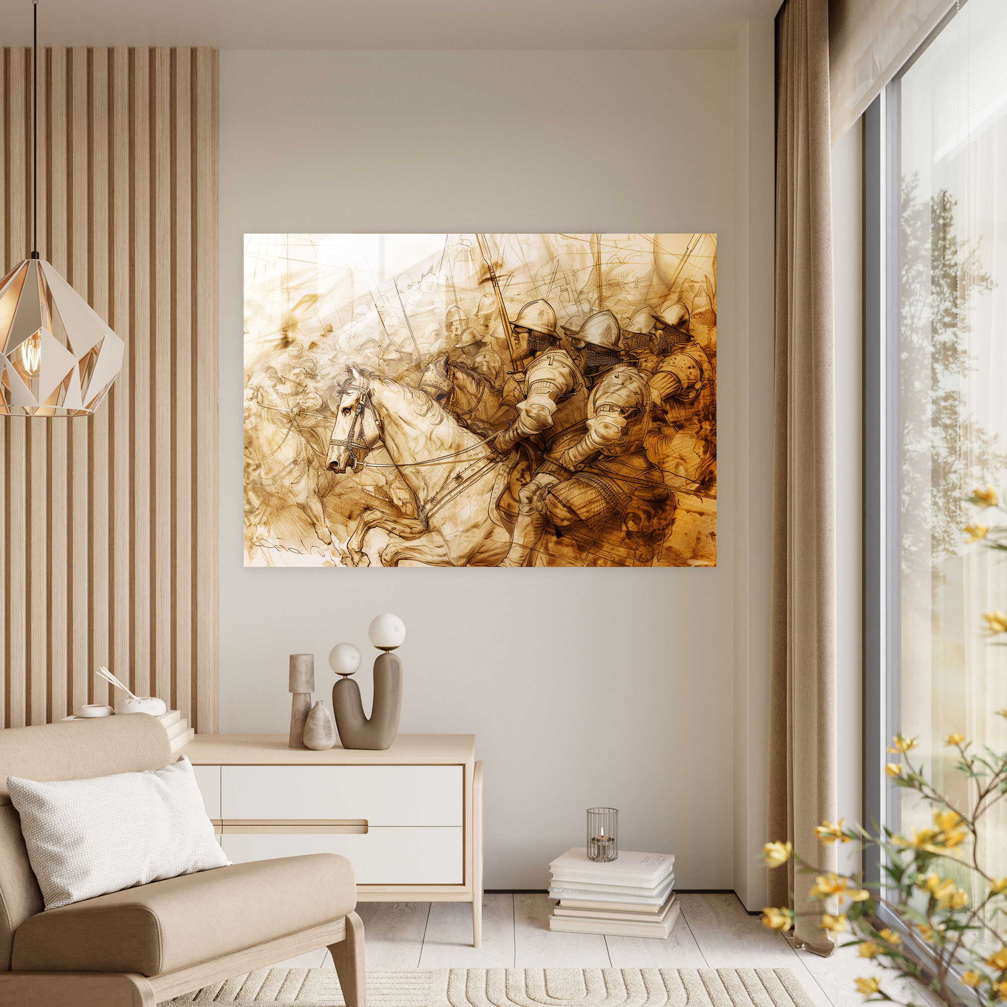 Leonardo Da Vinci Glass Print - Battle Of Anghiari Scene - Leonardo Da Vinci, Modern Art, Home Decoration, Leonardo Da Vinci