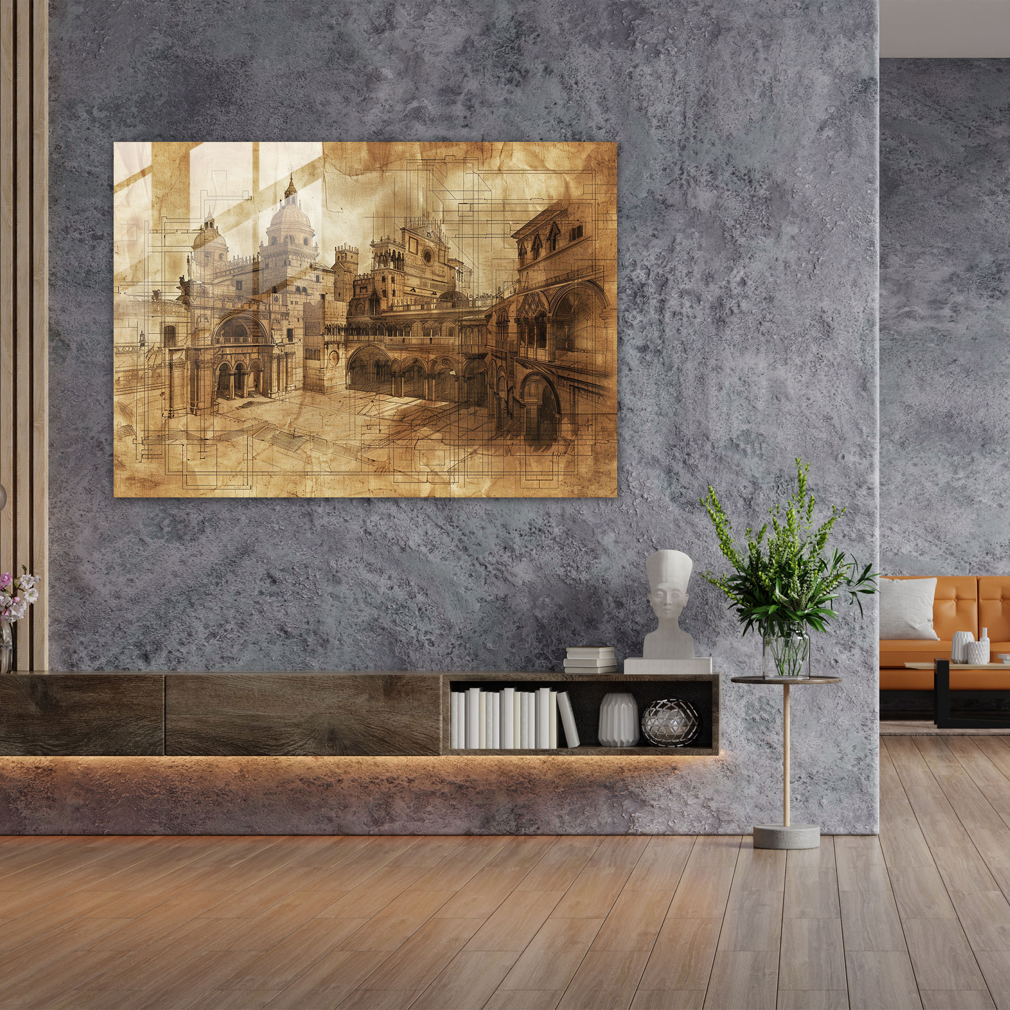 Leonardo Da Vinci Glass Print - Renaissance Buildings - Leonardo Da Vinci, Glass Print, Modern Art, Home Decoration
