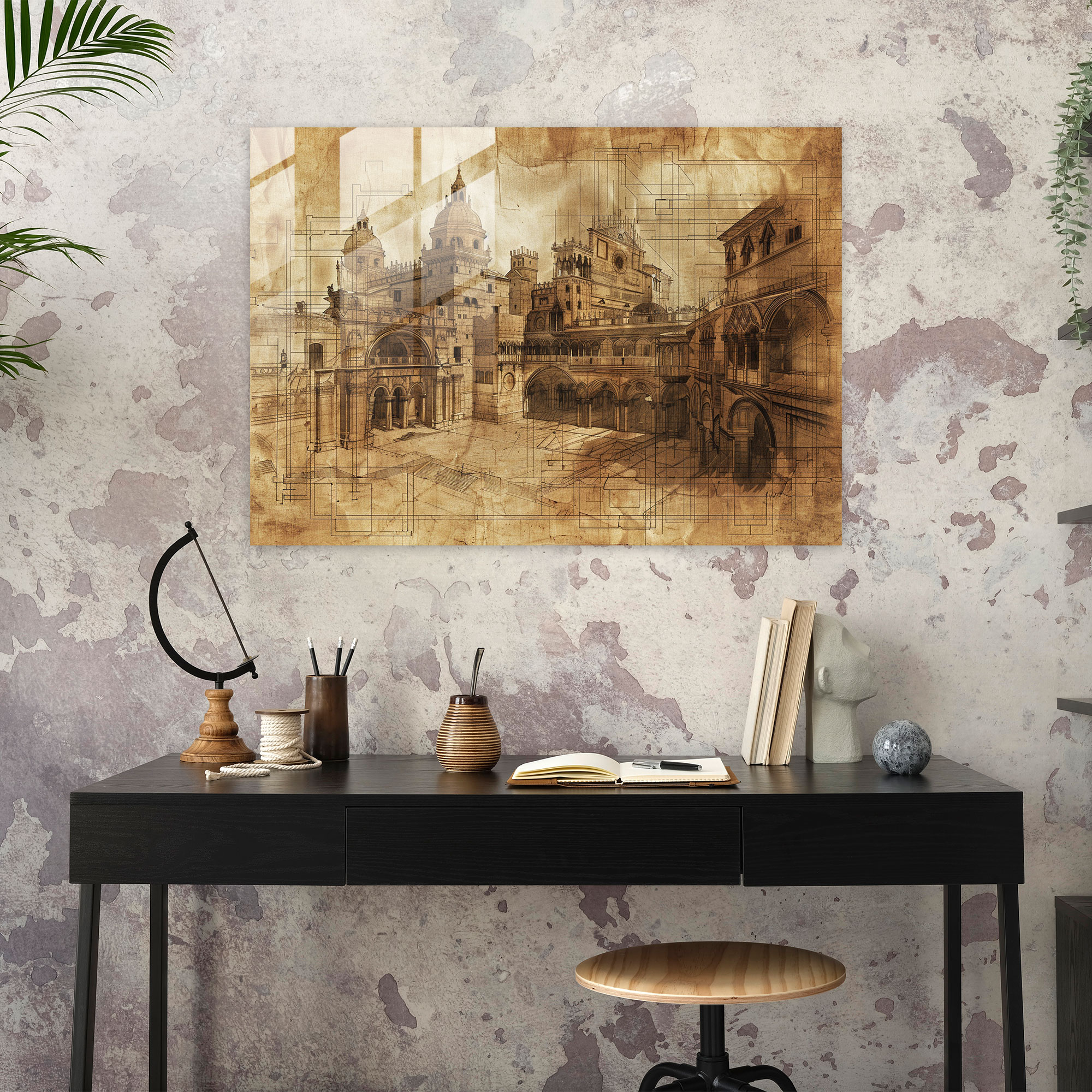 Leonardo Da Vinci Glass Print - Renaissance Buildings - Leonardo Da Vinci, Glass Print, Modern Art, Home Decoration