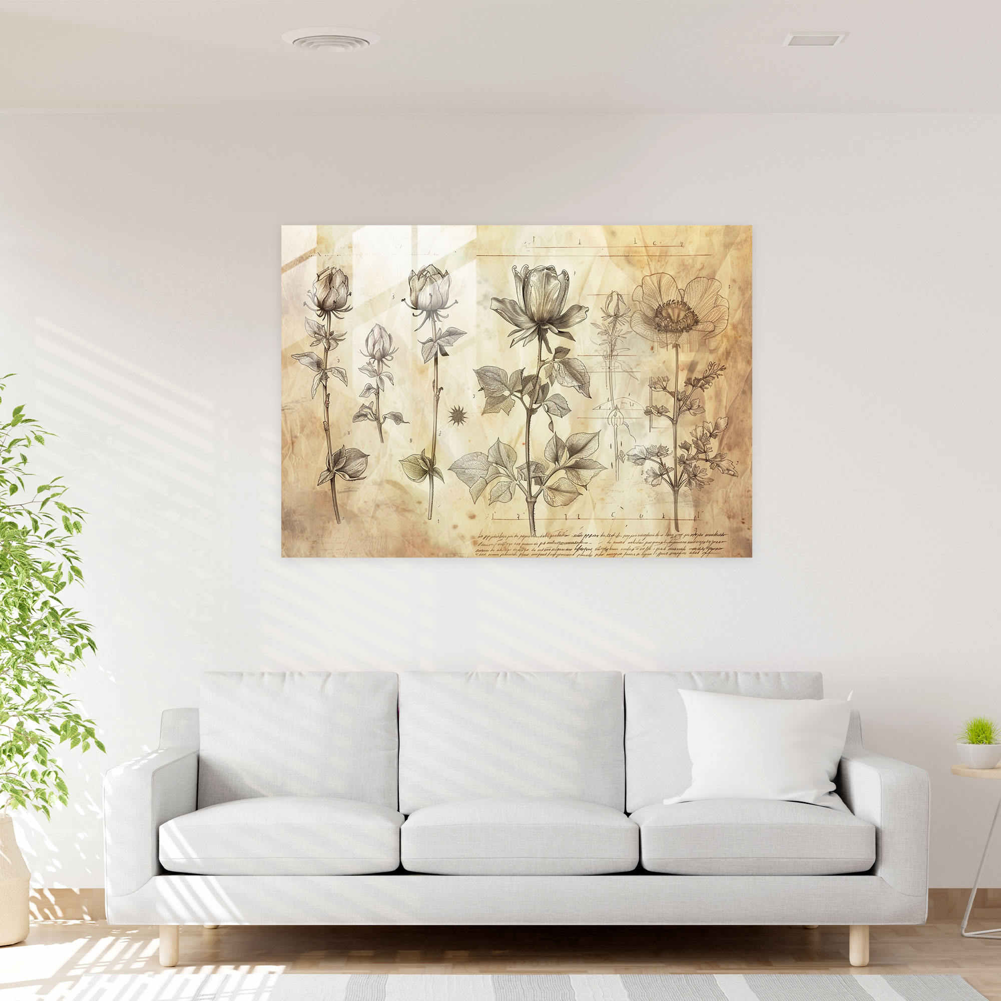 Leonardo Da Vinci Glass Print - Study Of Flowers And Plants - Leonardo Da Vinci, Modern Art, Wall Decoration, Leonardo Da Vinci
