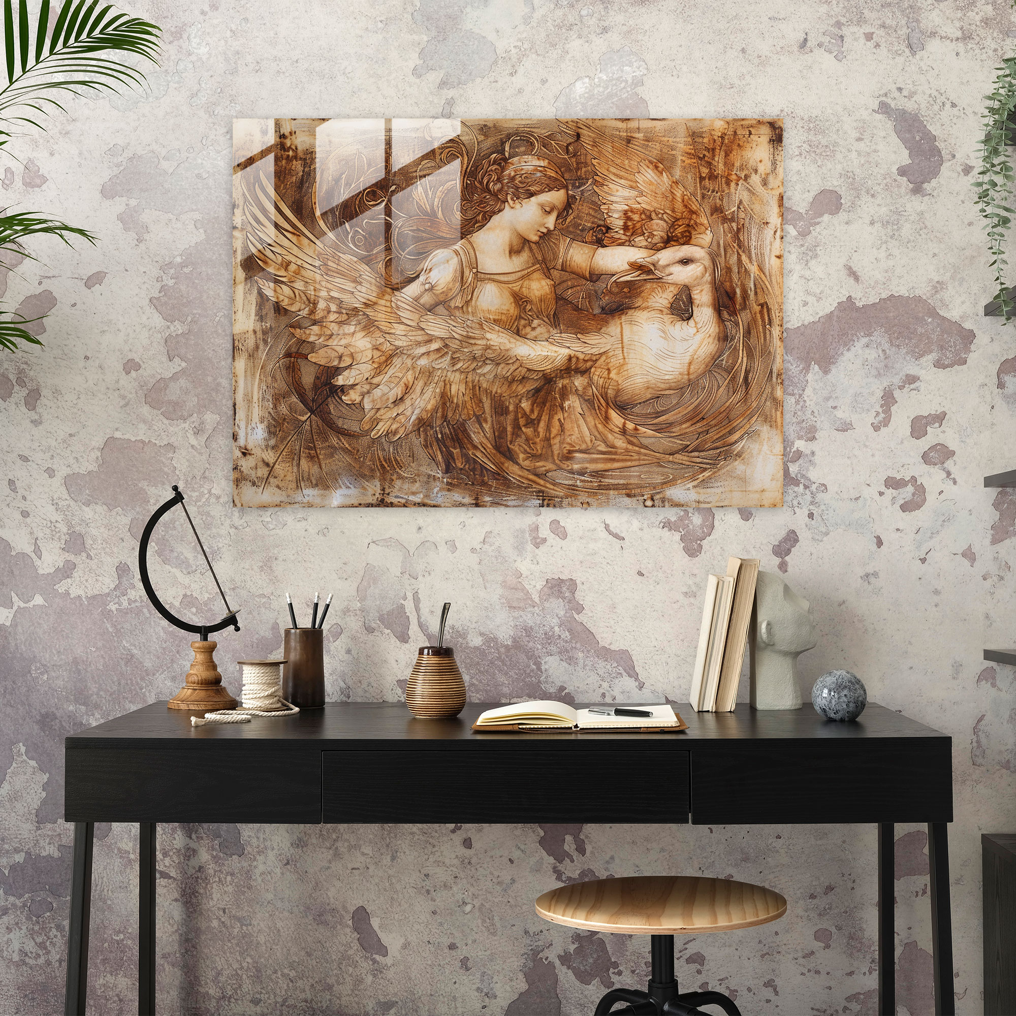 Leonardo Da Vinci Glass Print - Leda And The Swan - Leonardo Da Vinci, Home Decoration, Wall Decoration, Modern Art