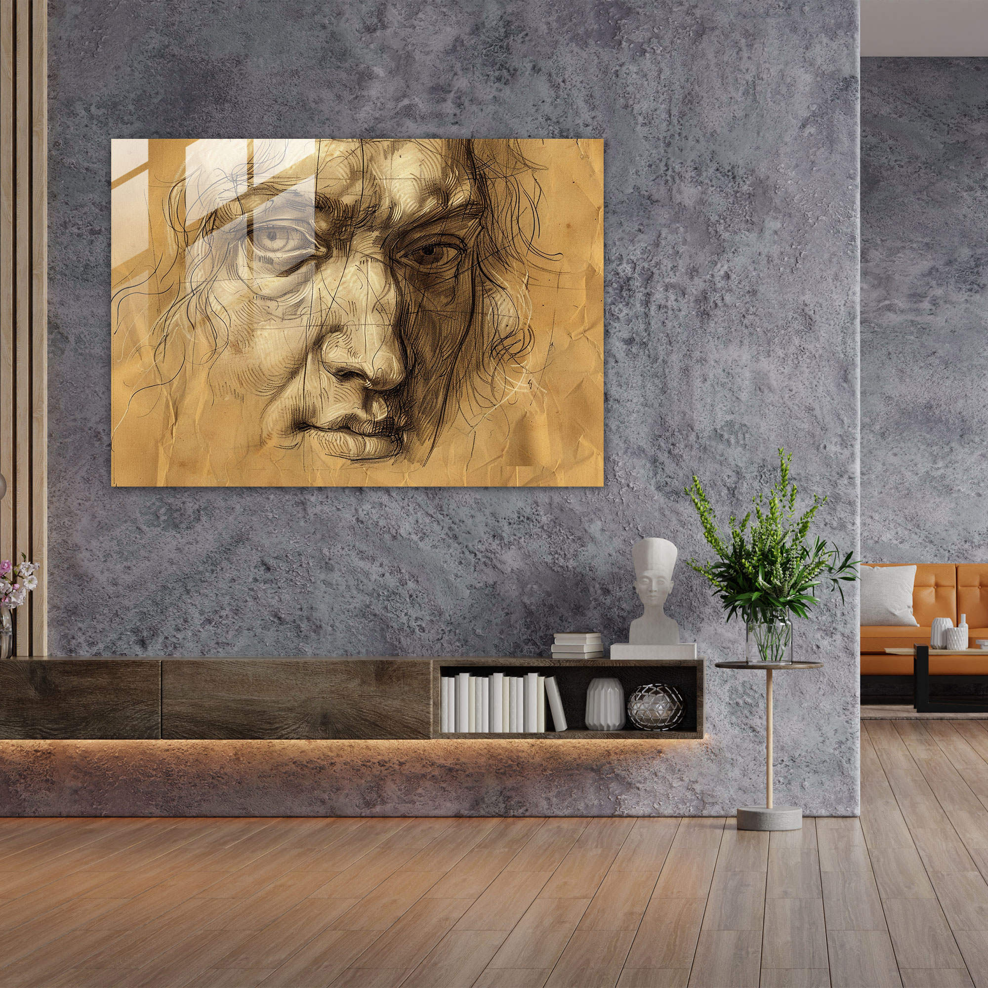 Leonardo Da Vinci Glass Wall Art: Human Face Study - Leonardo Da Vinci, Home Decoration, Wall Decoration, Glass Wall Art