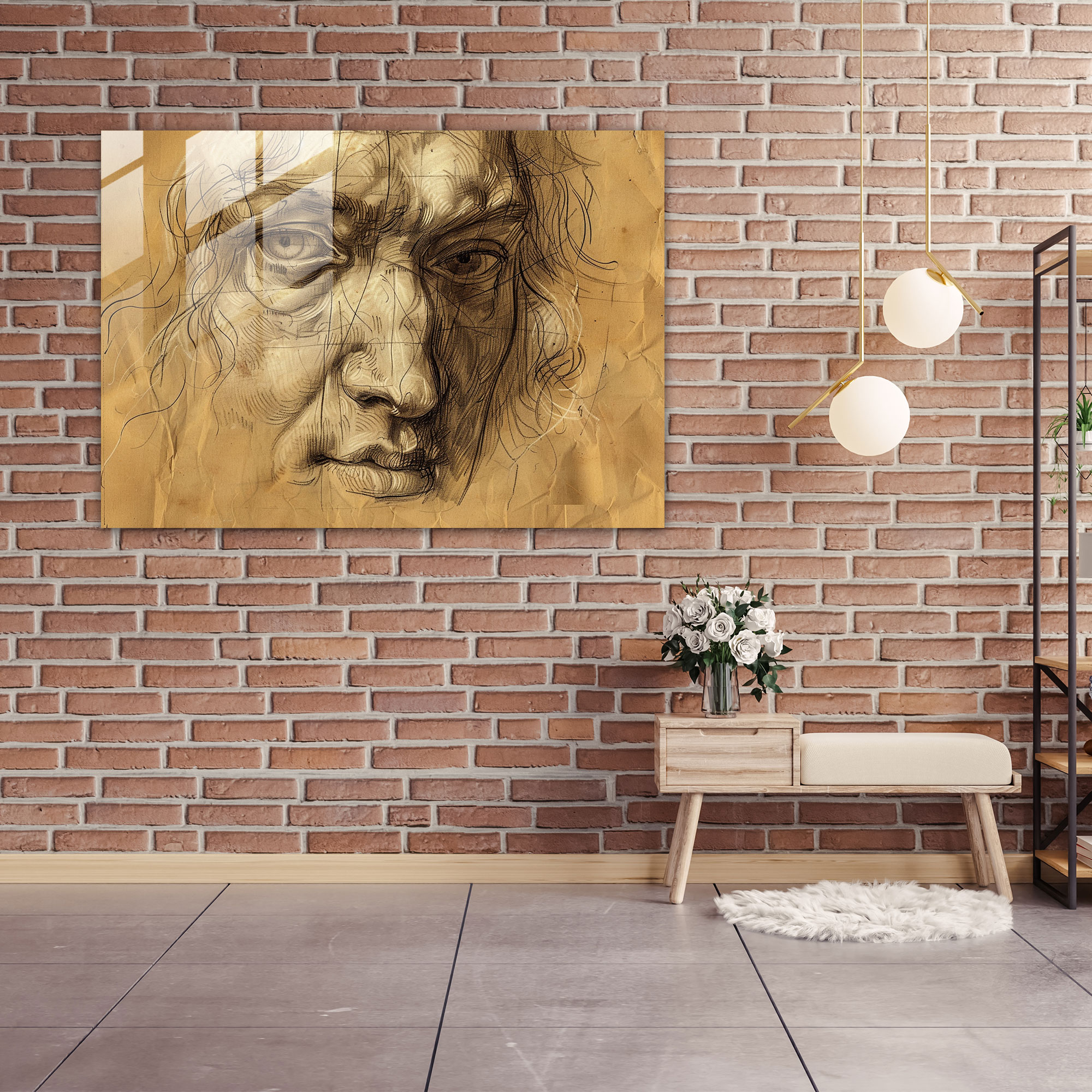 Leonardo Da Vinci Glass Wall Art: Human Face Study - Leonardo Da Vinci, Home Decoration, Wall Decoration, Glass Wall Art