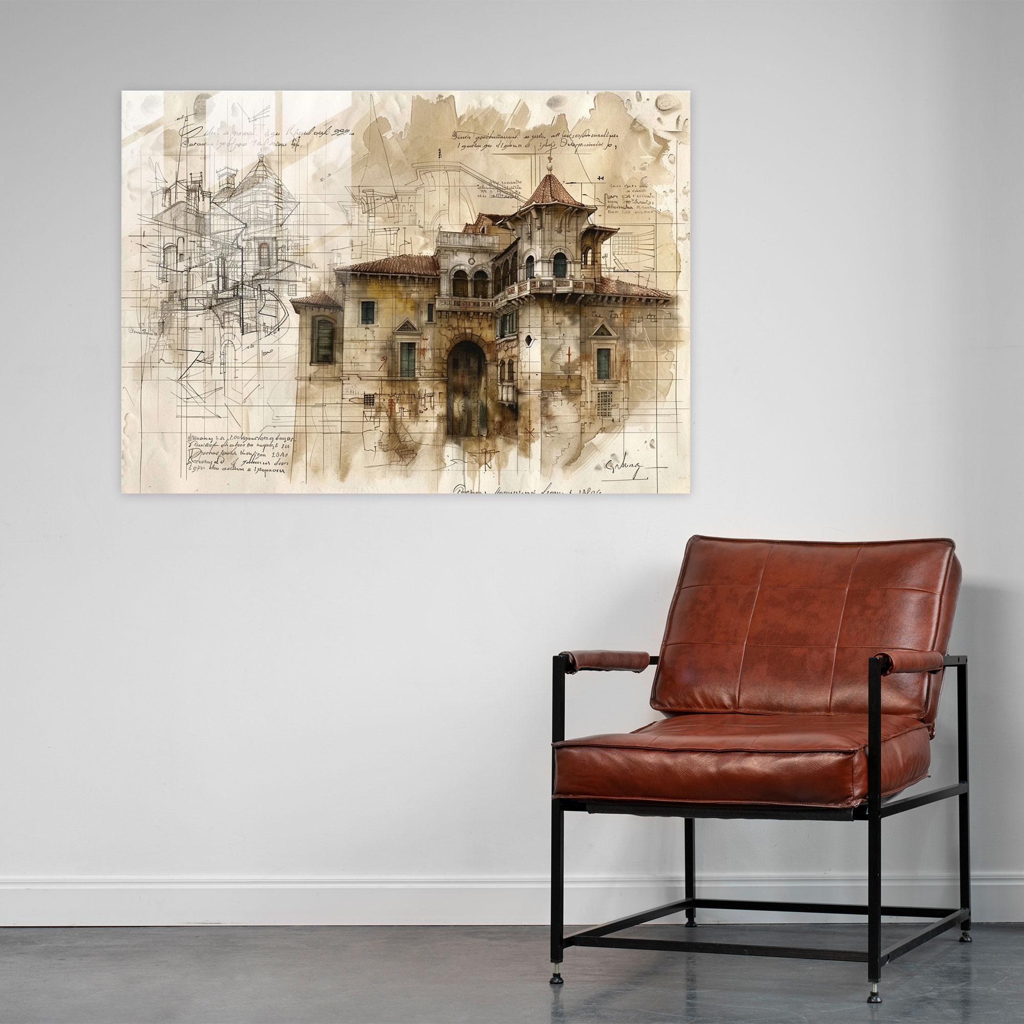 Leonardo Da Vinci Modern Art: Architectural Sketches - Leonardo Da Vinci, Leonardo Da Vinci, Glass Wall Art, Glass Print