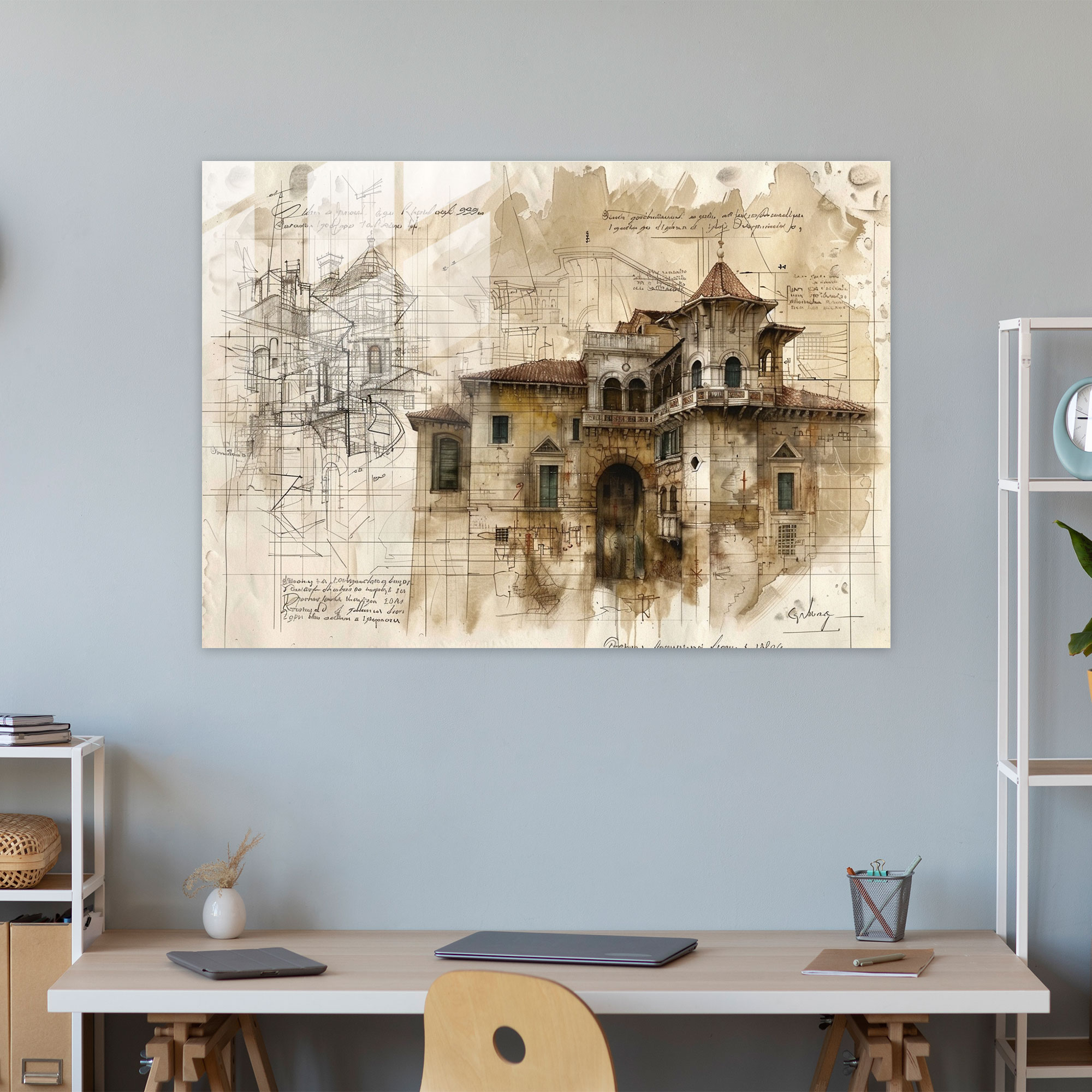 Leonardo Da Vinci Modern Art: Architectural Sketches - Leonardo Da Vinci, Leonardo Da Vinci, Glass Wall Art, Glass Print