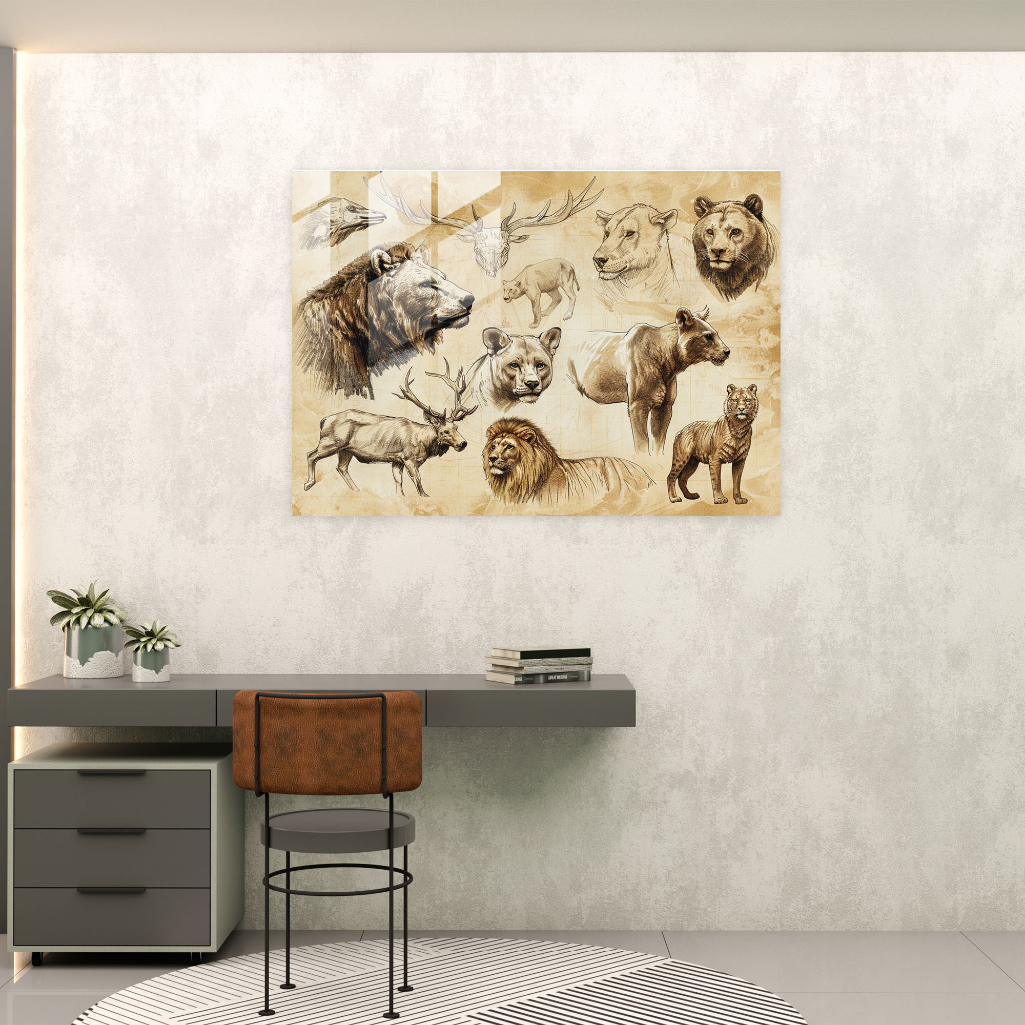 Leonardo Da Vinci Glass Wall Art: Wildlife Sketches - Leonardo Da Vinci, Glass Art, Home Decoration, Wall Decoration