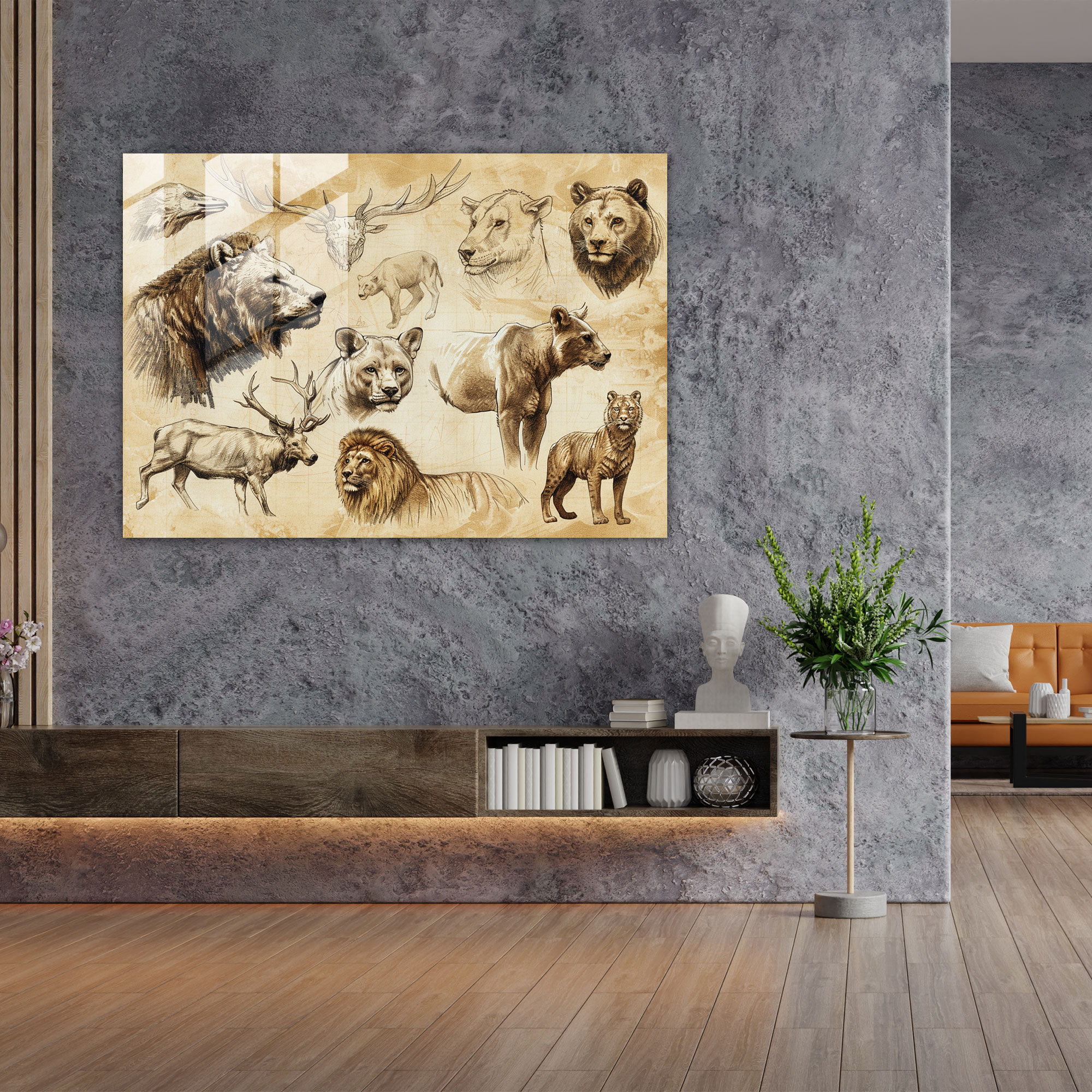 Leonardo Da Vinci Glass Wall Art: Wildlife Sketches - Leonardo Da Vinci, Glass Art, Home Decoration, Wall Decoration